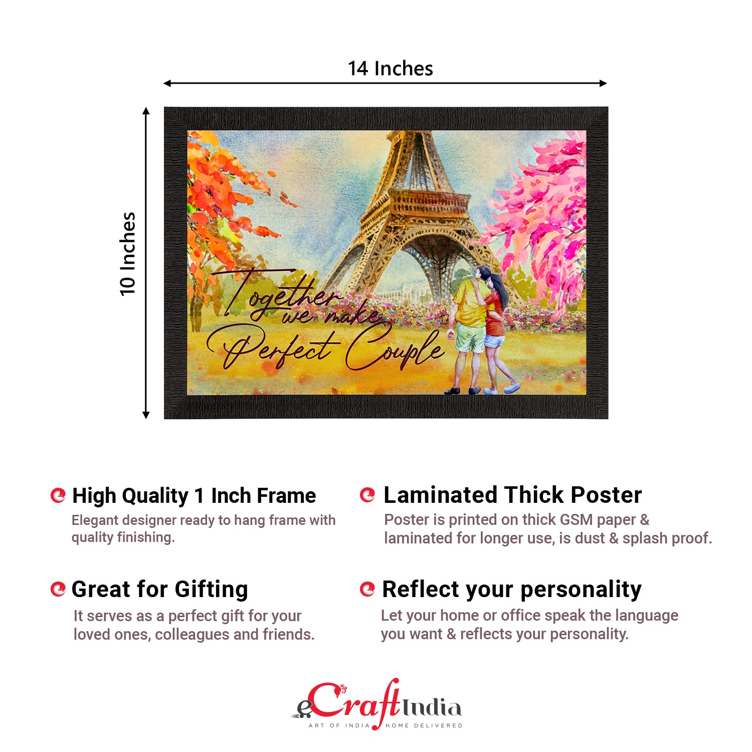 "Together we make Perfect Couple"  Romantic Couple in front of Eiffel Tower Love Theme Satin Matt Texture UV Art Painting 3