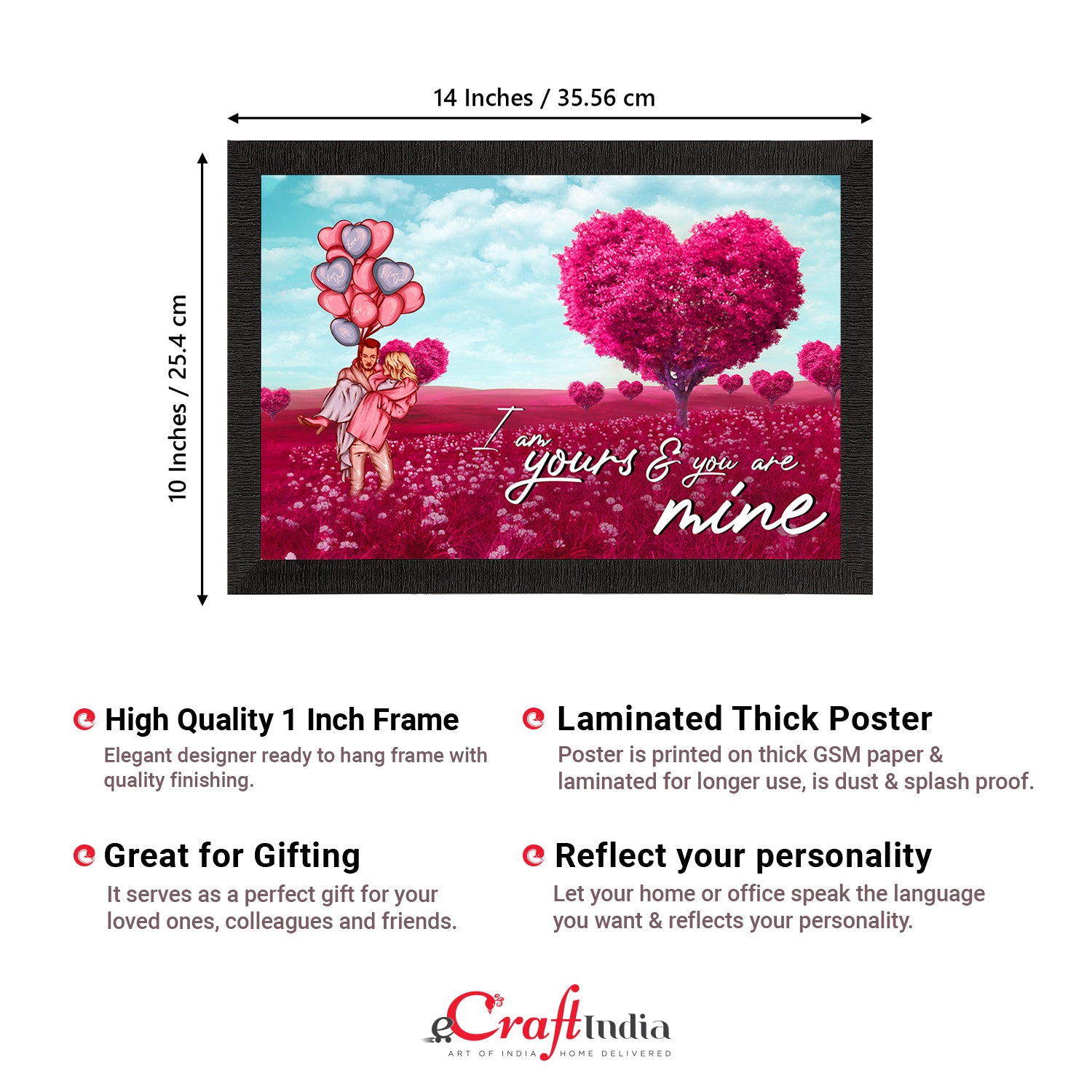 "I am yours and you are mine" Romantic Couple with Balloons Love Theme Satin Matt Texture UV Art Painting 3