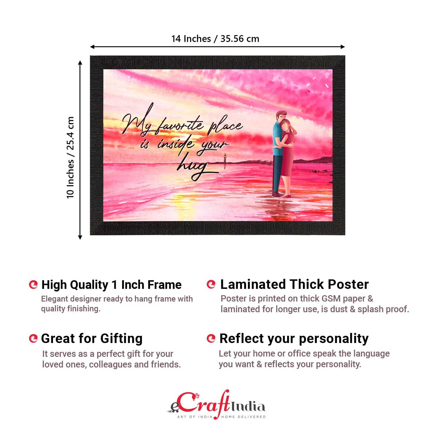 "My favorite place is inside your Hug" Love Theme Quote Satin Matt Texture UV Art Painting 3