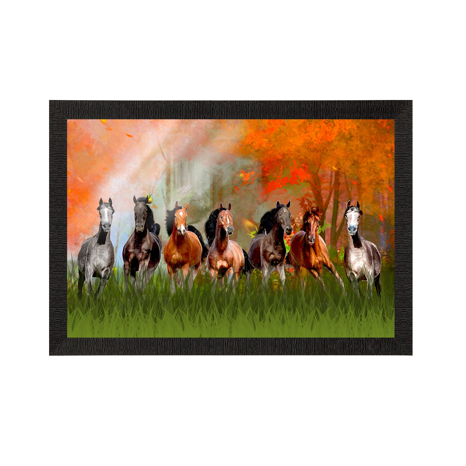 Seven Running Horses Painting Digital Printed Animal Wall Art