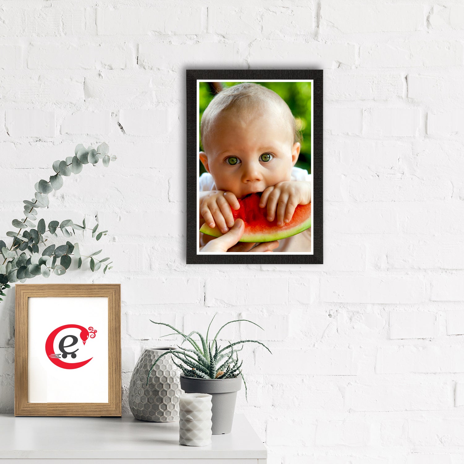 Cute Baby Eating Watermelon Painting Digital Printed Wall Art 1