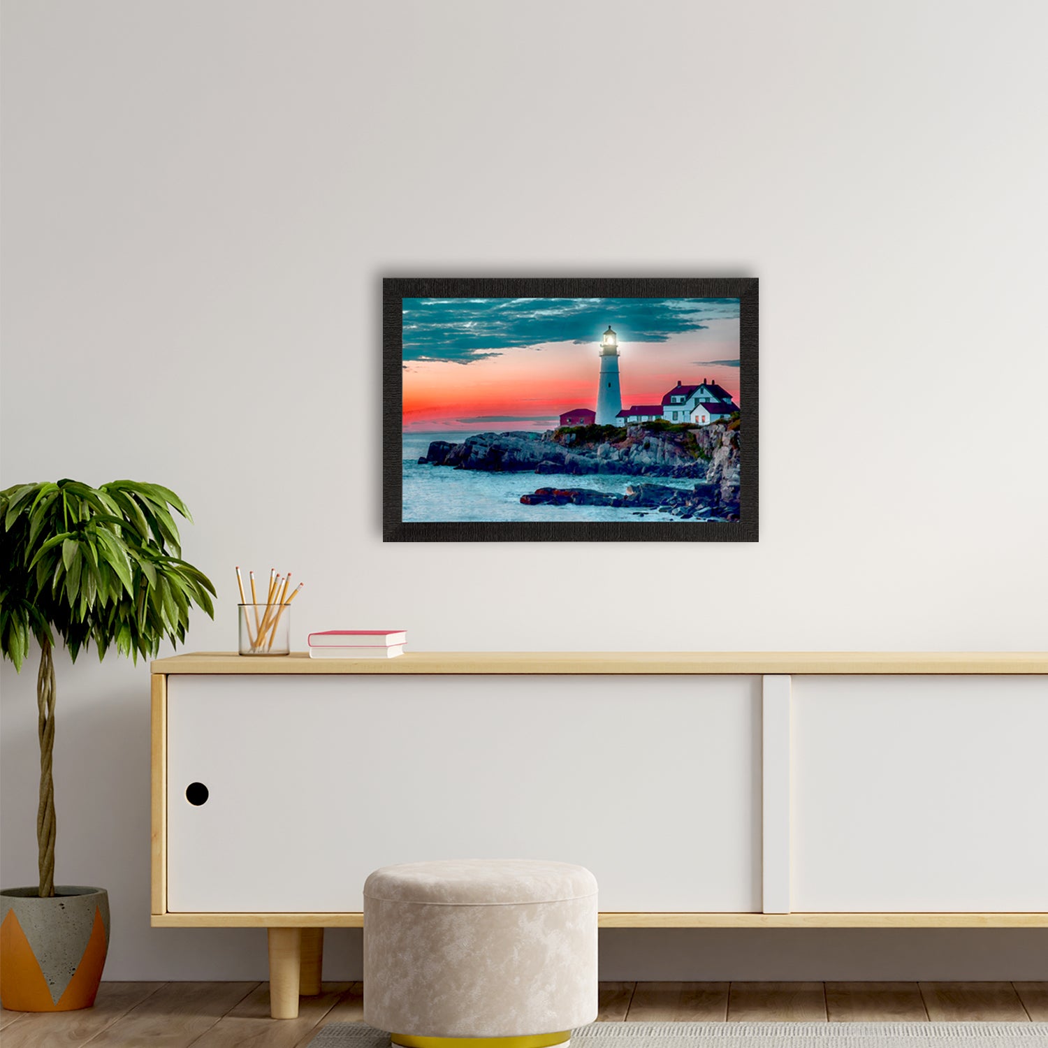 Seaside Lighthouse Scenic View Satin Matt Texture UV Art Painting 2