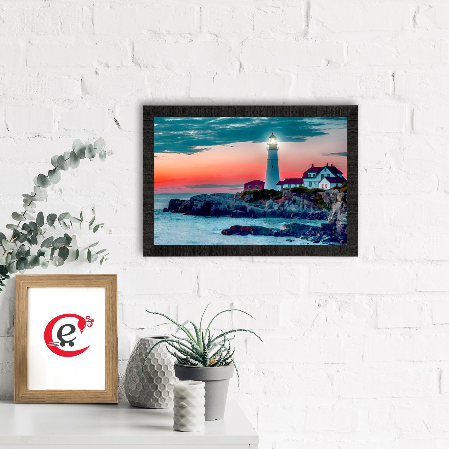 Seaside Lighthouse Scenic View Satin Matt Texture UV Art Painting 1