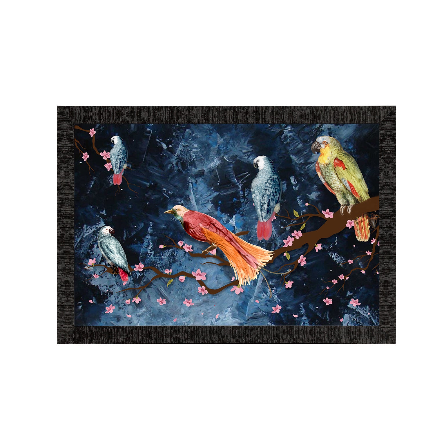 Colorful Birds Sitting on Tree Branch Satin Matt Texture UV Art Painting