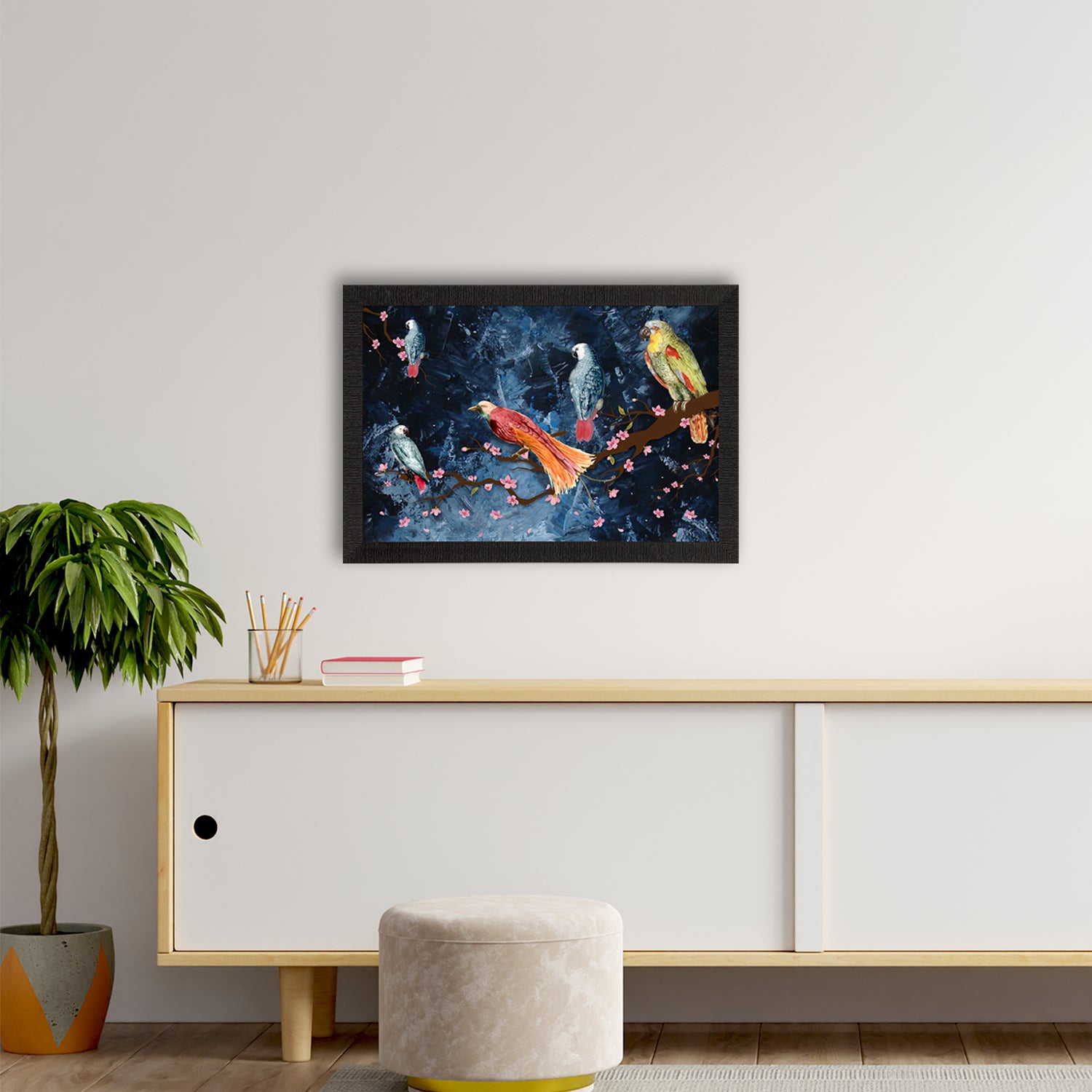 Colorful Birds Sitting on Tree Branch Satin Matt Texture UV Art Painting 2