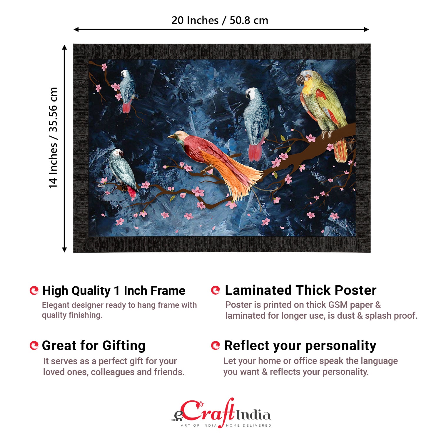 Colorful Birds Sitting on Tree Branch Satin Matt Texture UV Art Painting 3