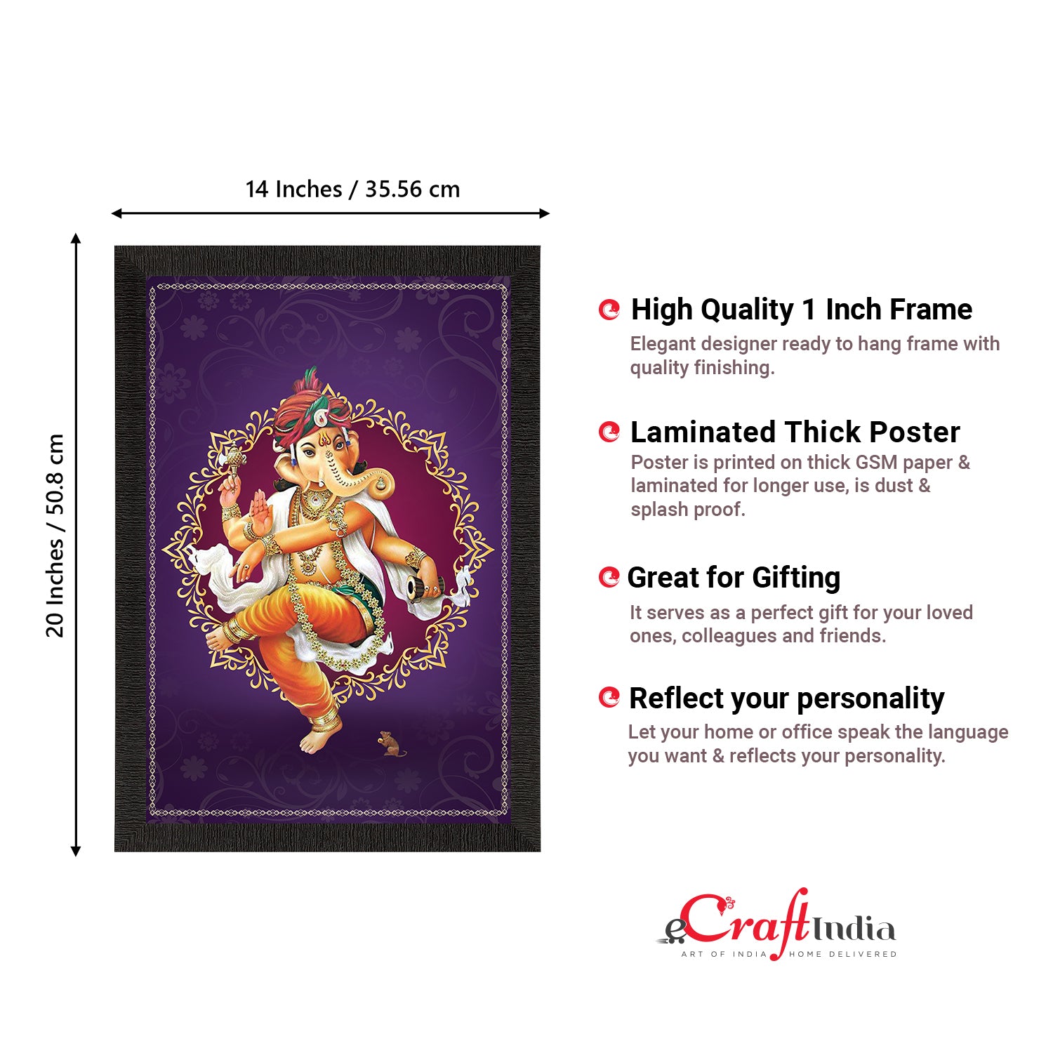 Lord Ganesha Satin Matt Texture UV Art Painting 3
