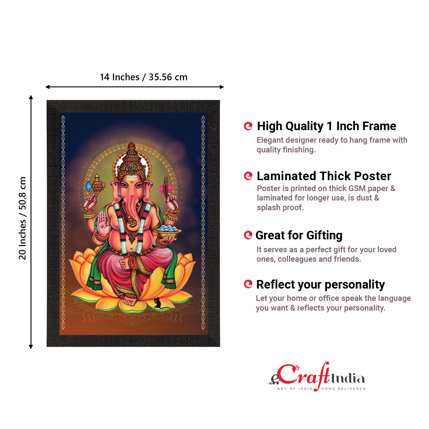 Lord Ganesha Satin Matt Texture UV Art Painting 3