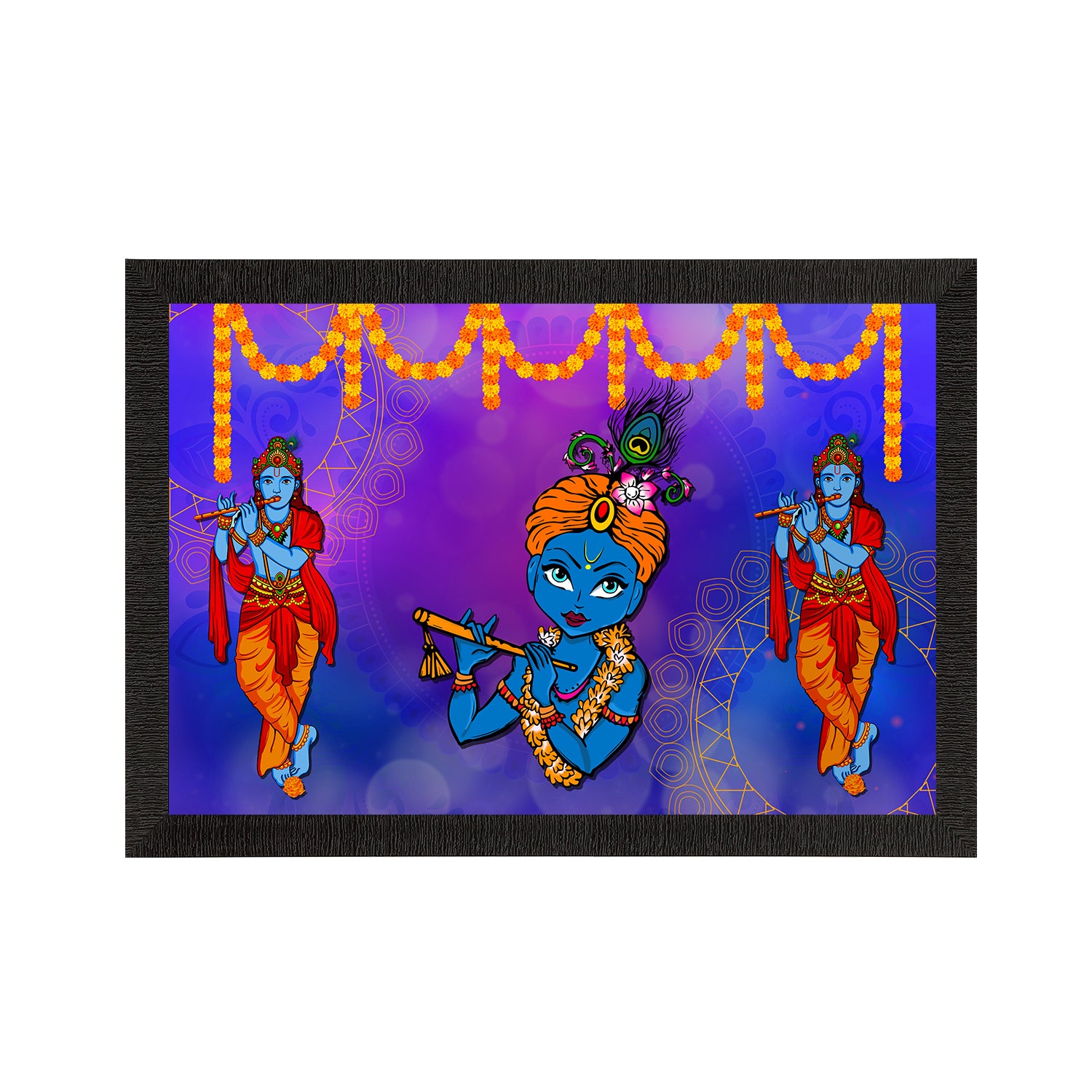 Lord Krishna Playing Flute Painting Digital Printed Religious Wall Art