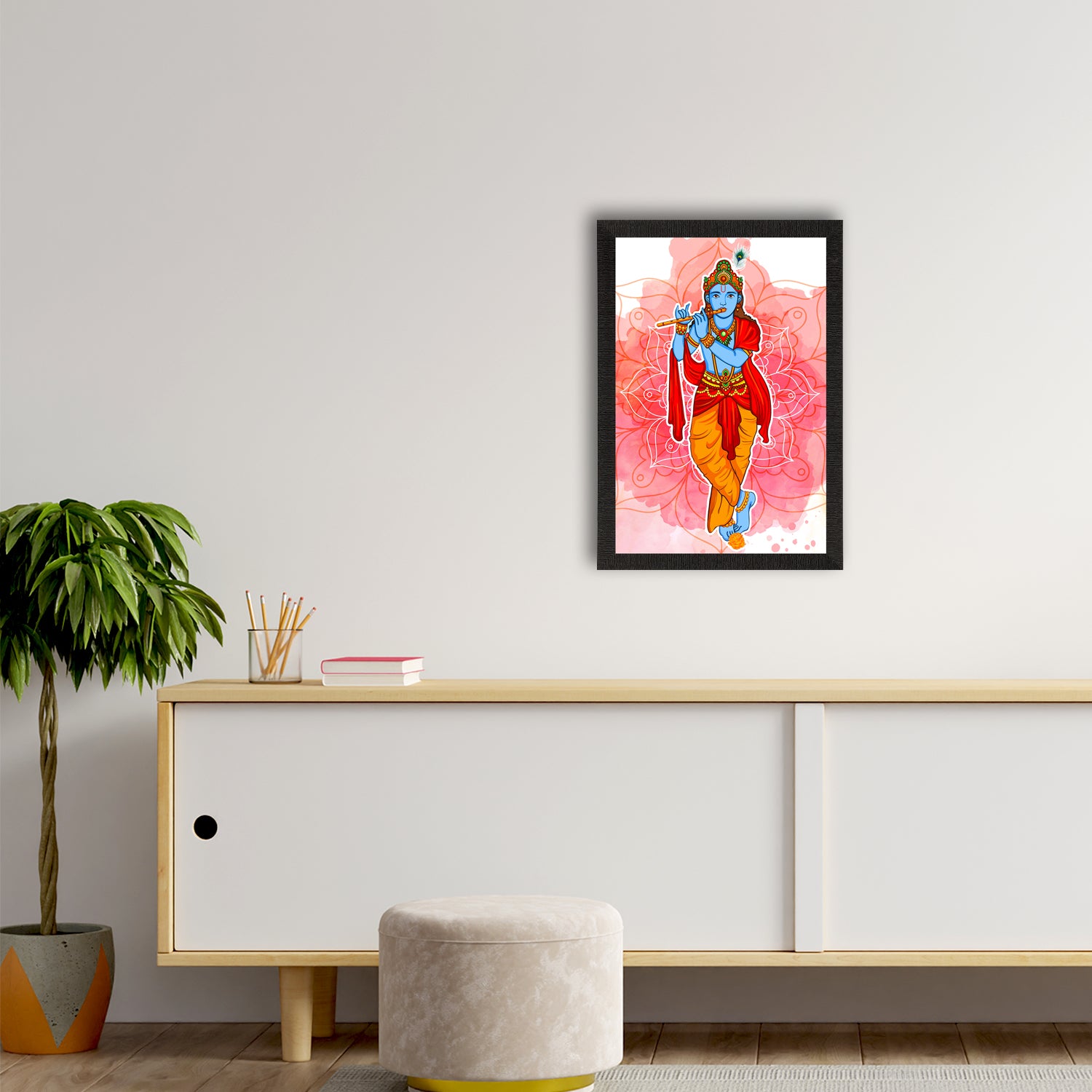 Lord Krishna Playing Flute Painting Digital Printed Religious Wall Art 2