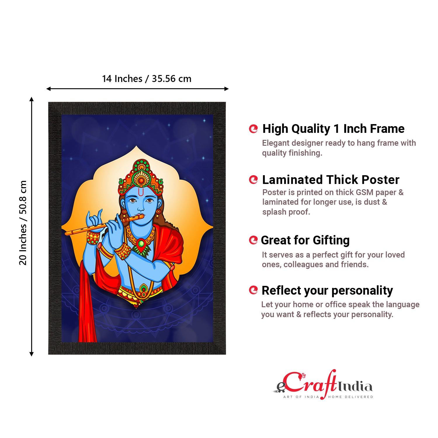 Lord Krishna Playing Flute Painting Digital Printed Religious Wall Art 3