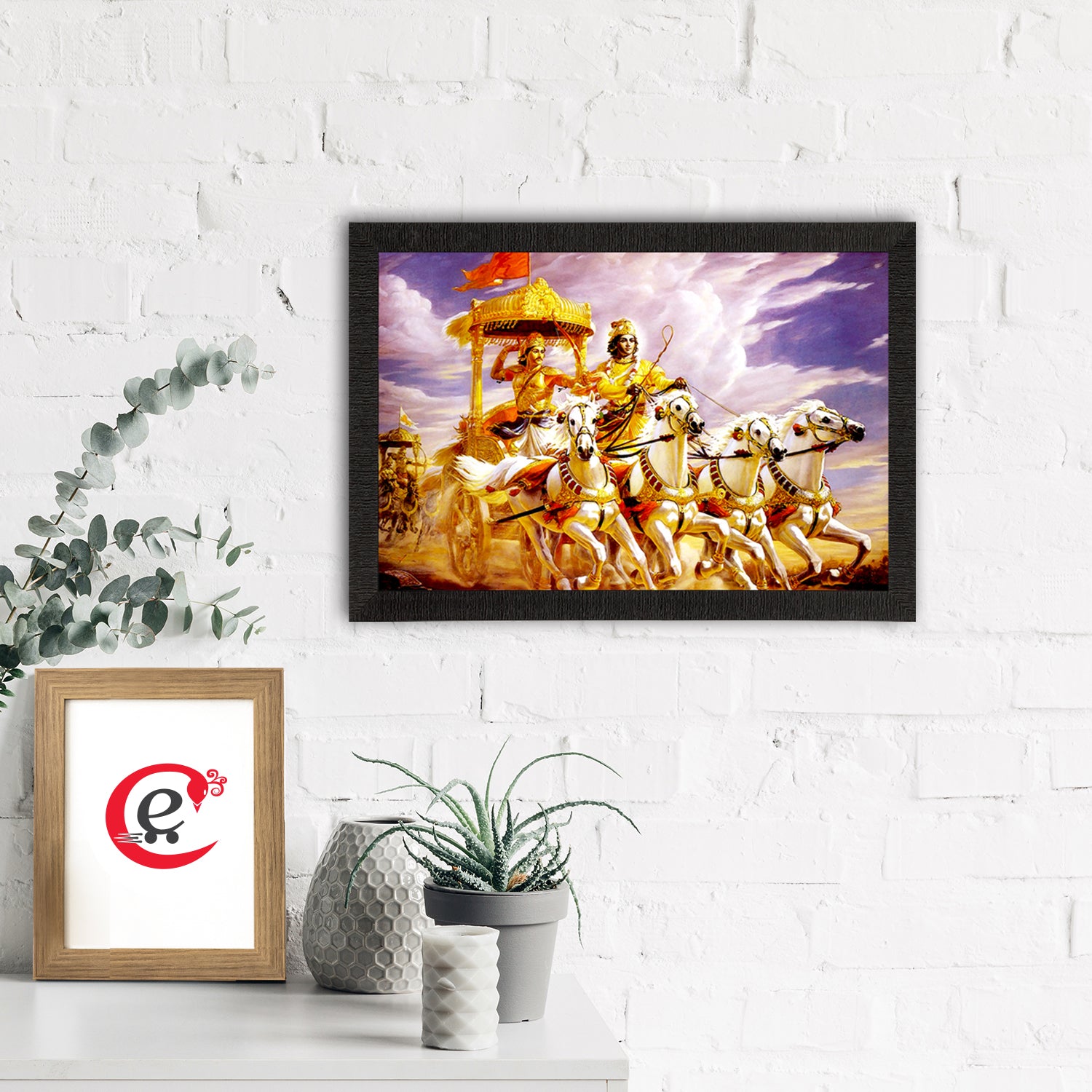 Krishna with Arjun on Rath Satin Matt Texture UV Art Painting 1