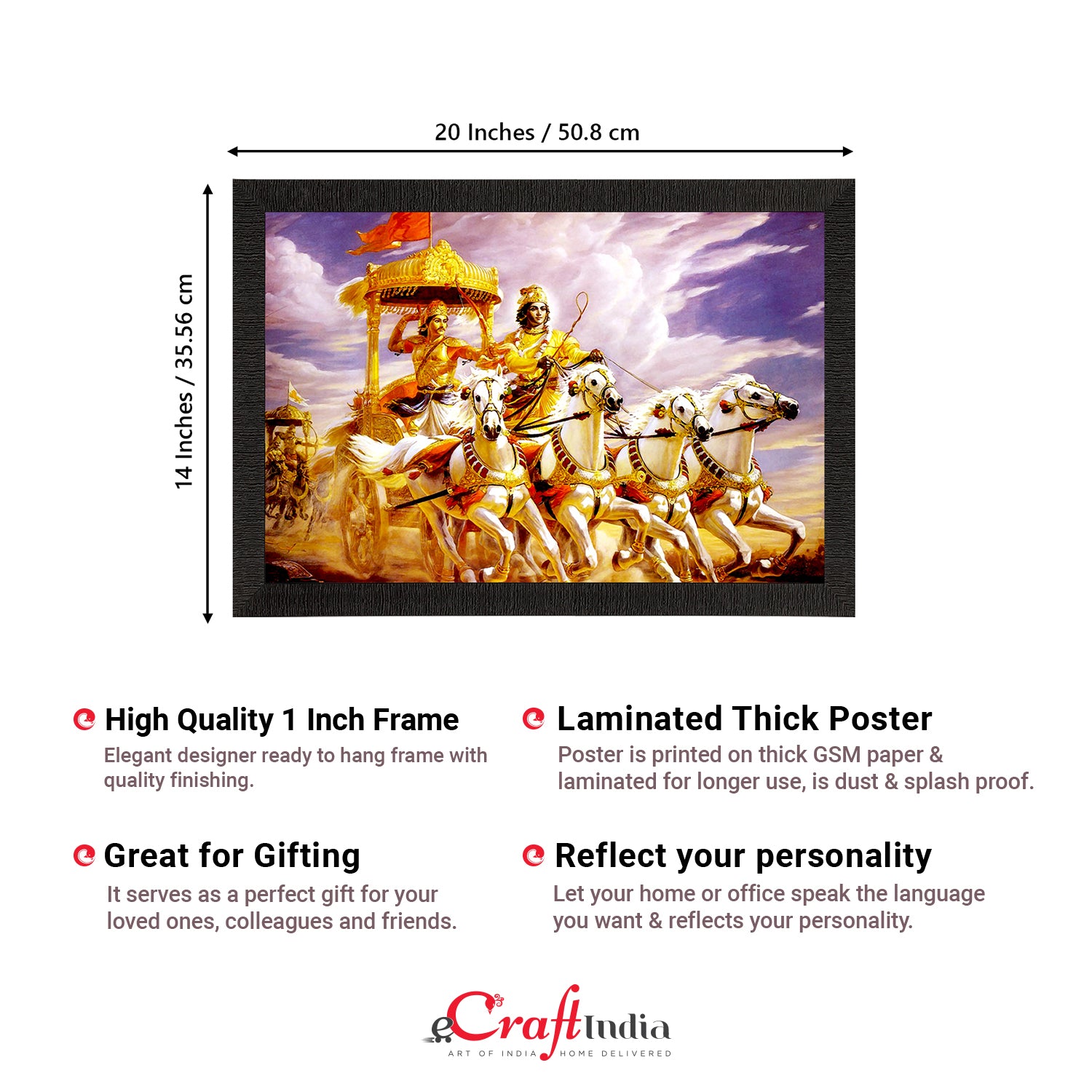 Krishna with Arjun on Rath Satin Matt Texture UV Art Painting 3