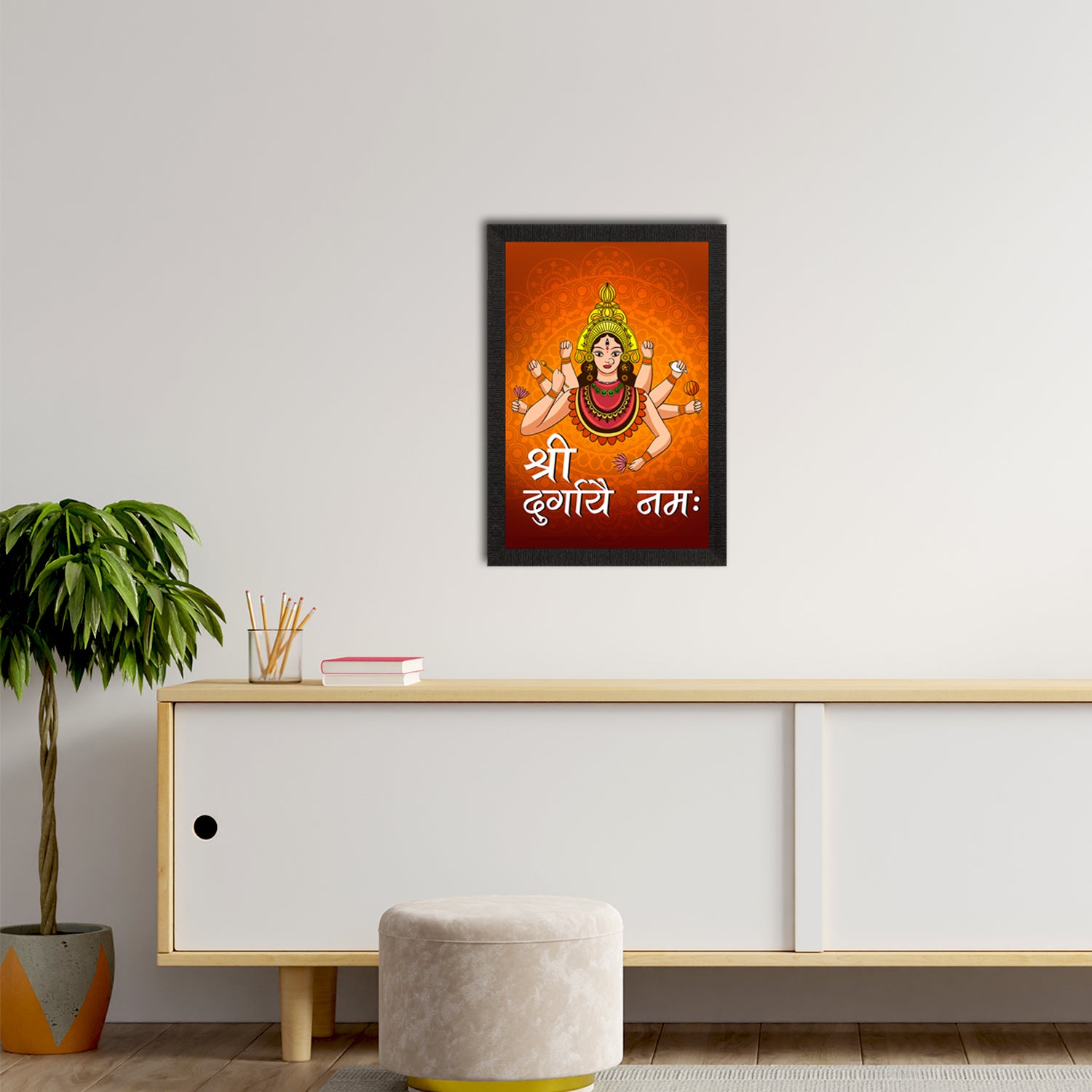 Durga Maa Painting With Om Durgaya Namah Mantra Digital Printed Religious Wall Art 2