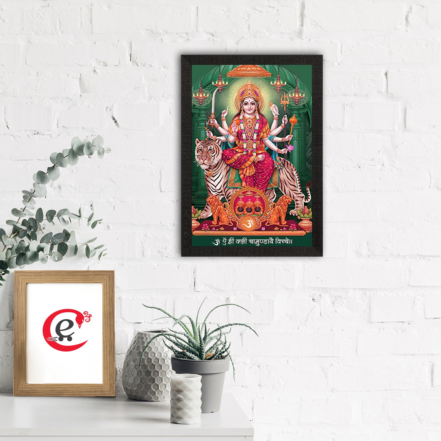 Goddess Durga Maa Sitting On Tiger Painting Digital Printed Religious Wall Art 1
