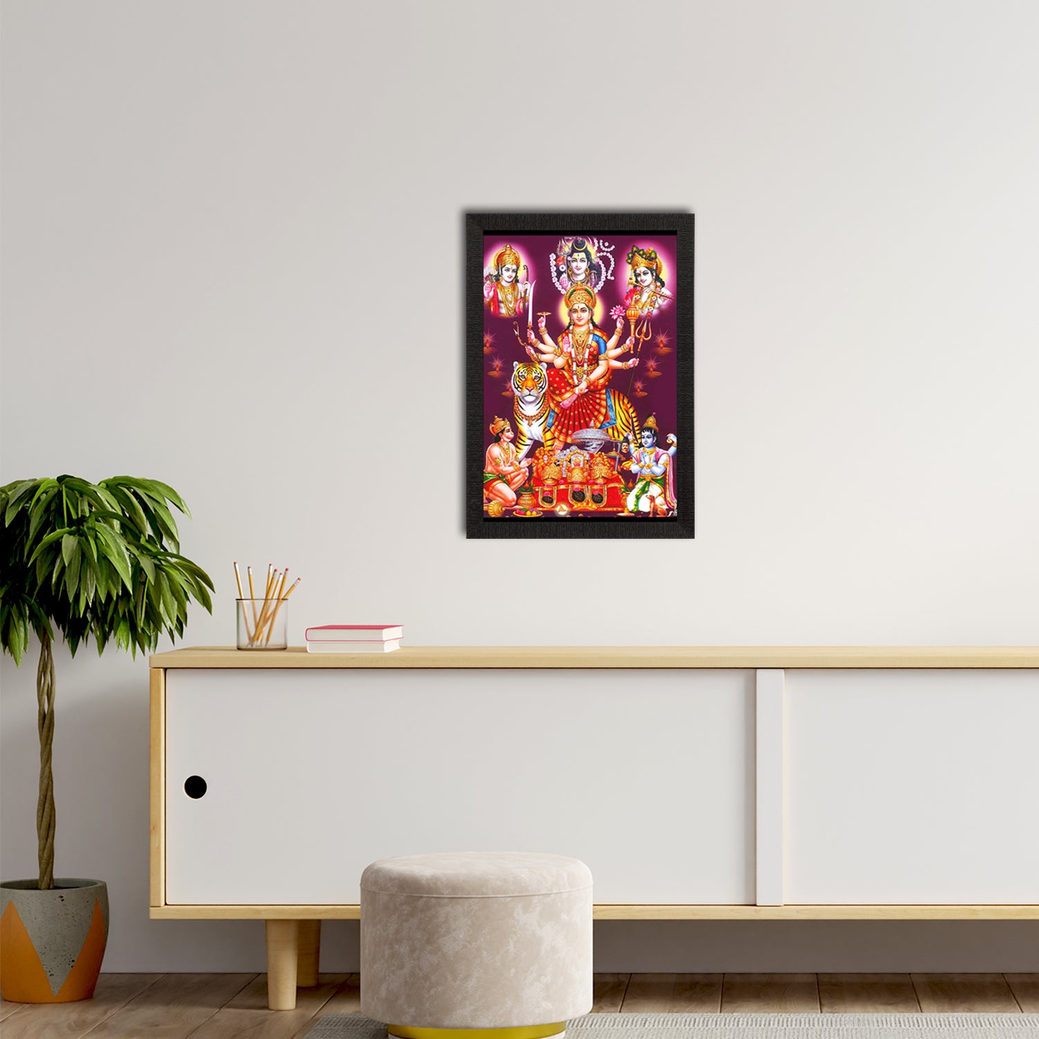 Goddess Durga Maa Sitting On Tiger Painting Digital Printed Religious Wall Art 2