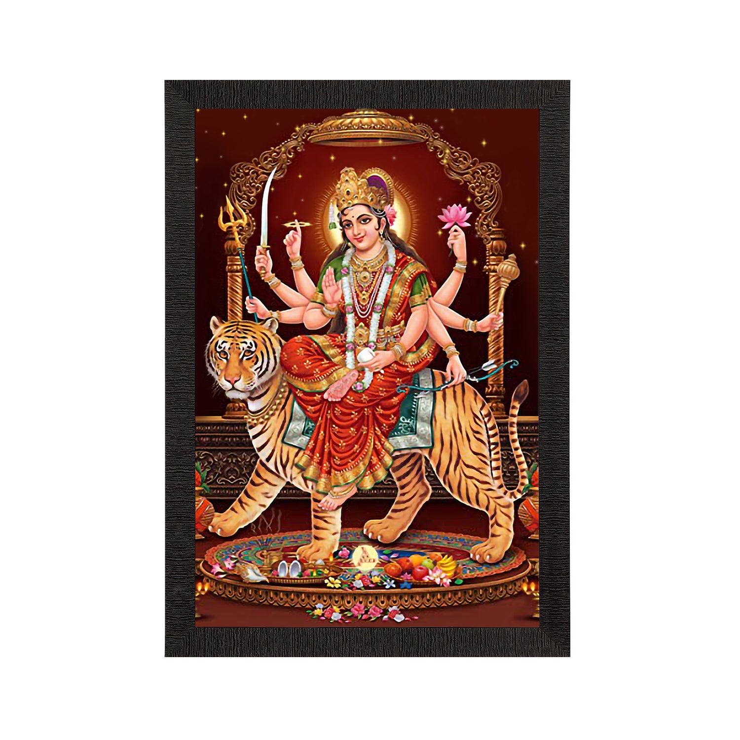 Goddess Durga Maa Sitting On Tiger Painting Digital Printed Religious Wall Art
