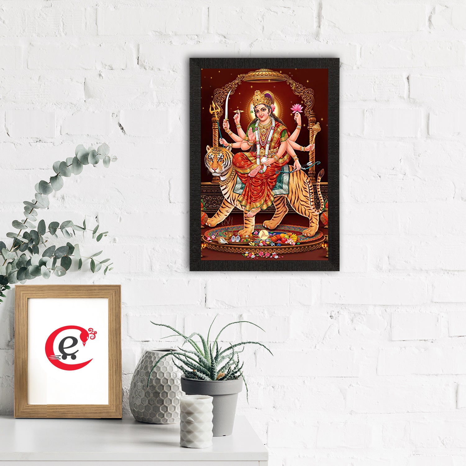 Goddess Durga Maa Sitting On Tiger Painting Digital Printed Religious Wall Art 1