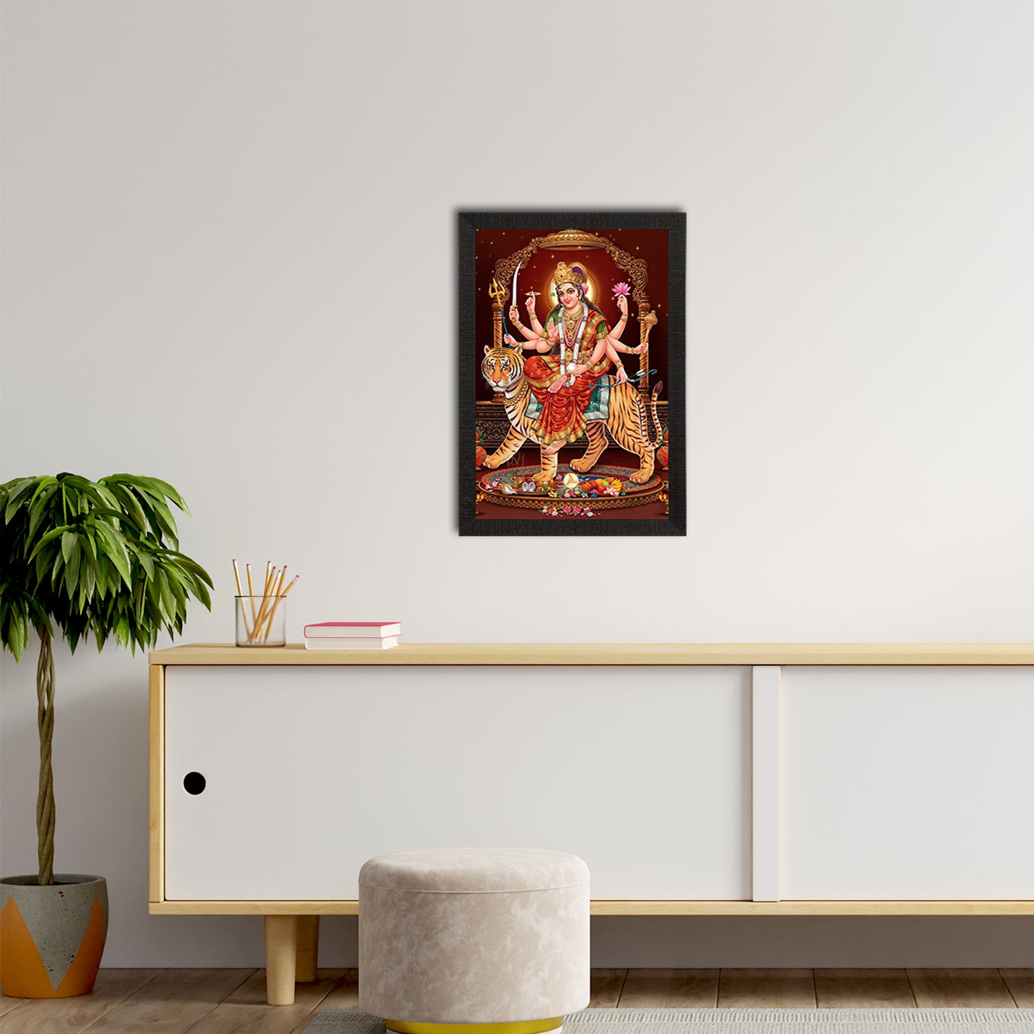 Goddess Durga Maa Sitting On Tiger Painting Digital Printed Religious Wall Art 2