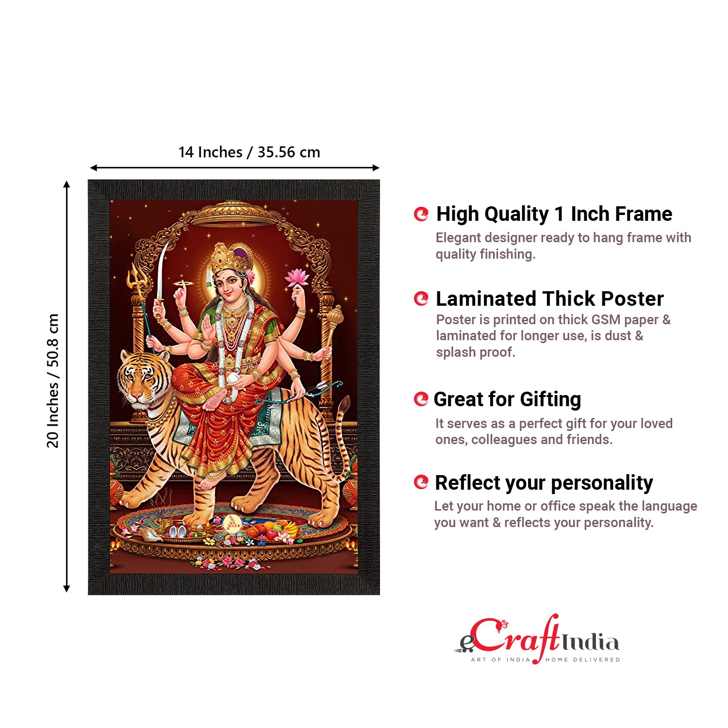 Goddess Durga Maa Sitting On Tiger Painting Digital Printed Religious Wall Art 3