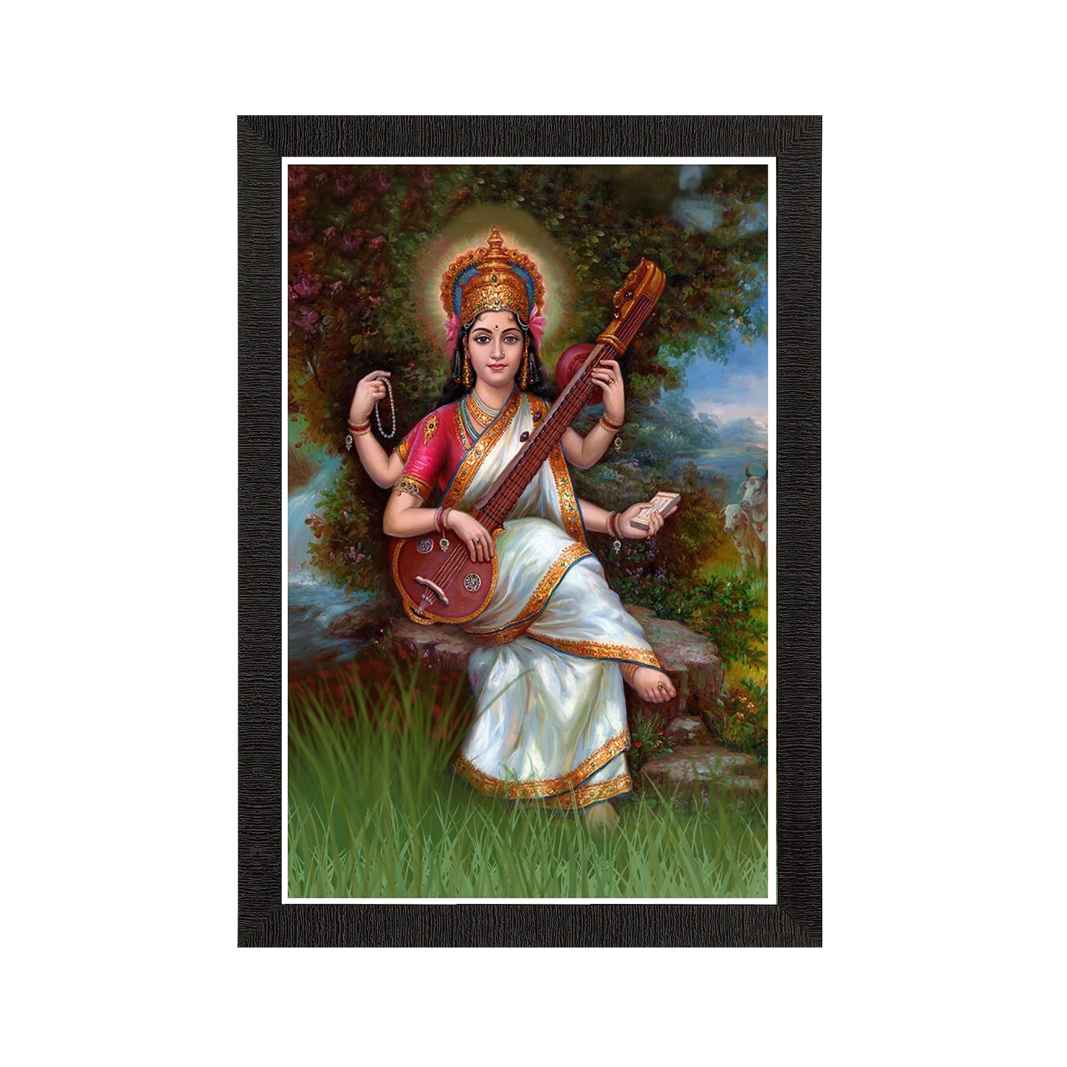 Goddess Saraswati Painting Digital Printed Religious Wall Art
