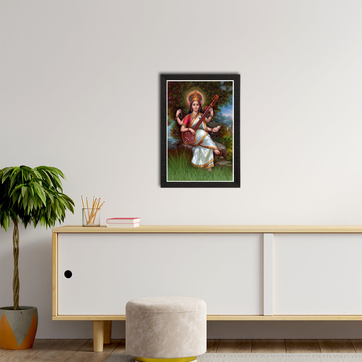 Goddess Saraswati Painting Digital Printed Religious Wall Art 2