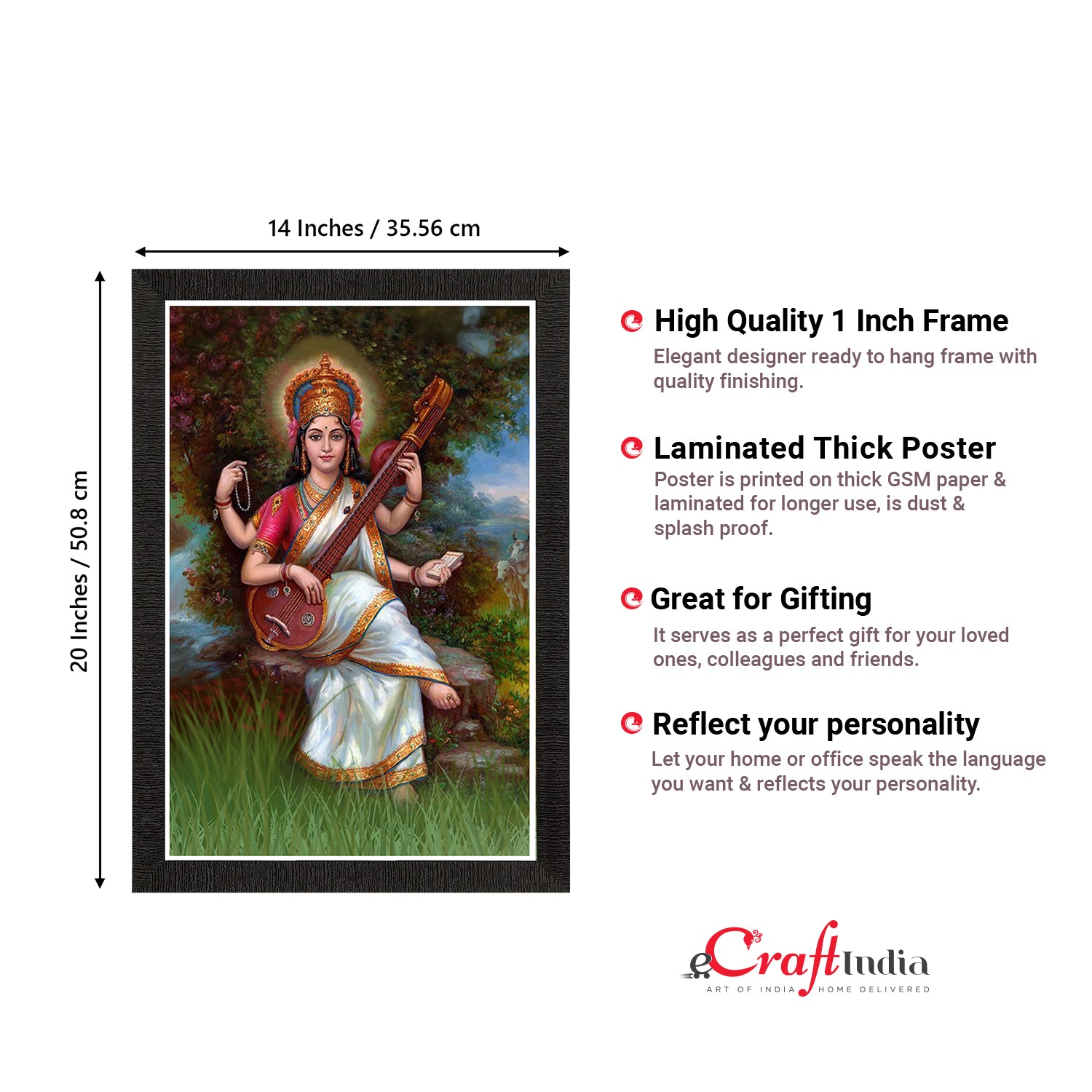 Goddess Saraswati Painting Digital Printed Religious Wall Art 3