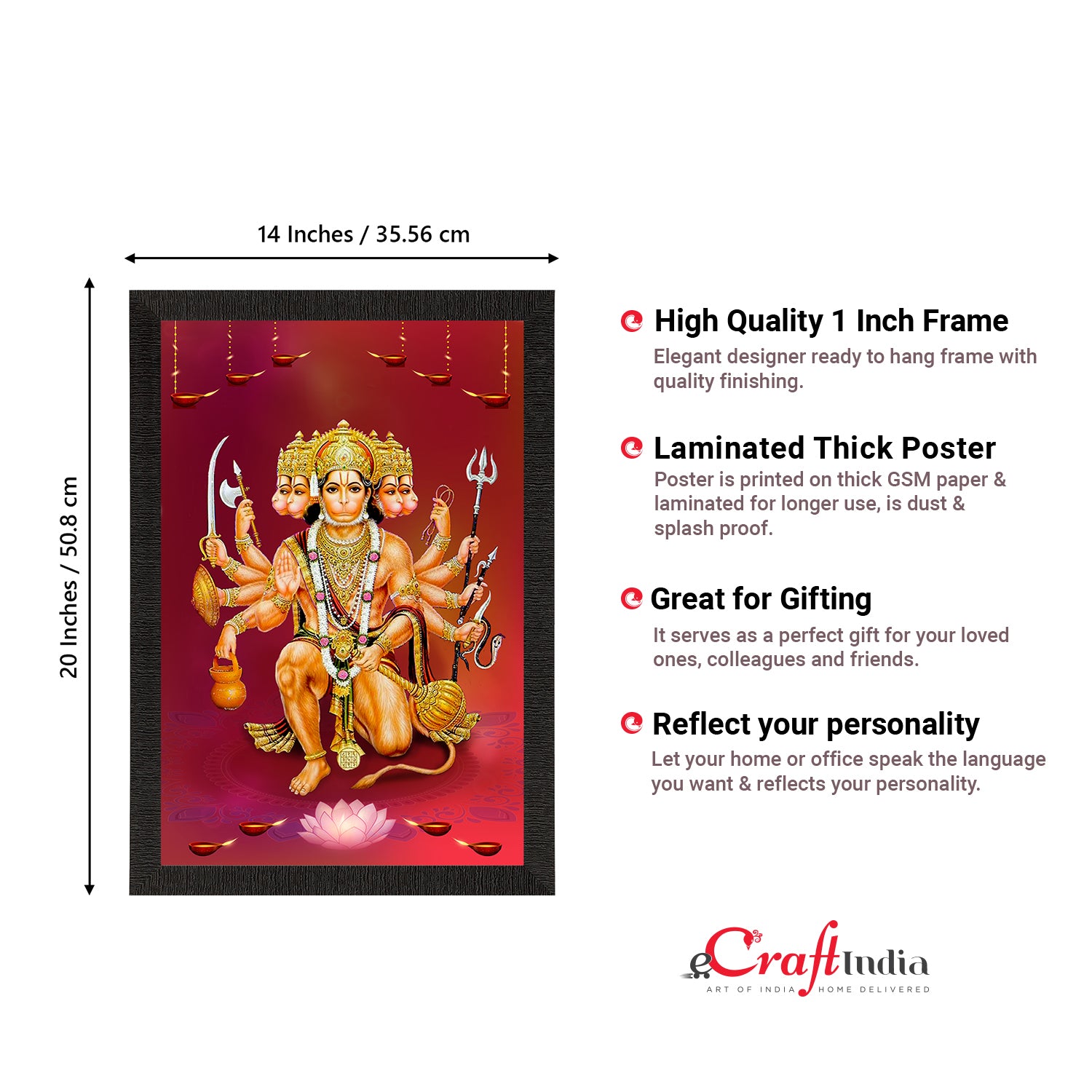 Panch Mukhi Lord Hanuman Satin Matt Texture UV Art Painting 3