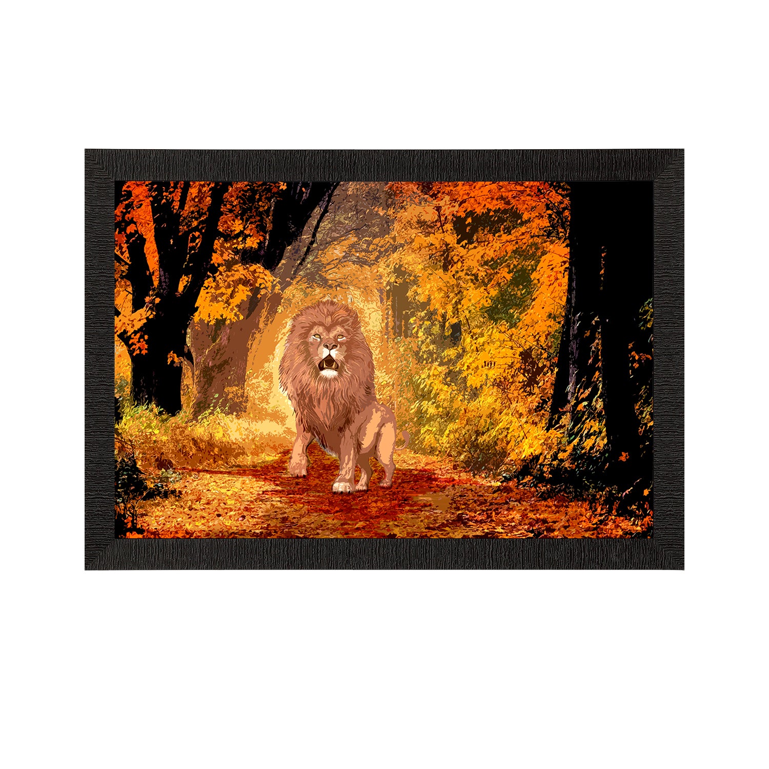 Roaring Lion in Autumn Season Satin Matt Texture UV Art Painting
