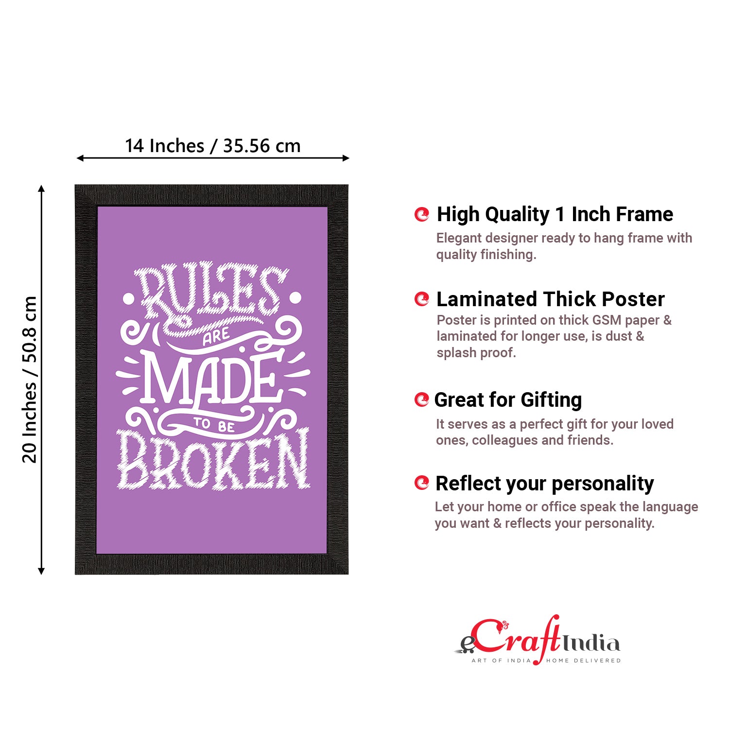 "Rules Are Made To Be Broken" Motivational Quote Satin Matt Texture UV Art Painting 3