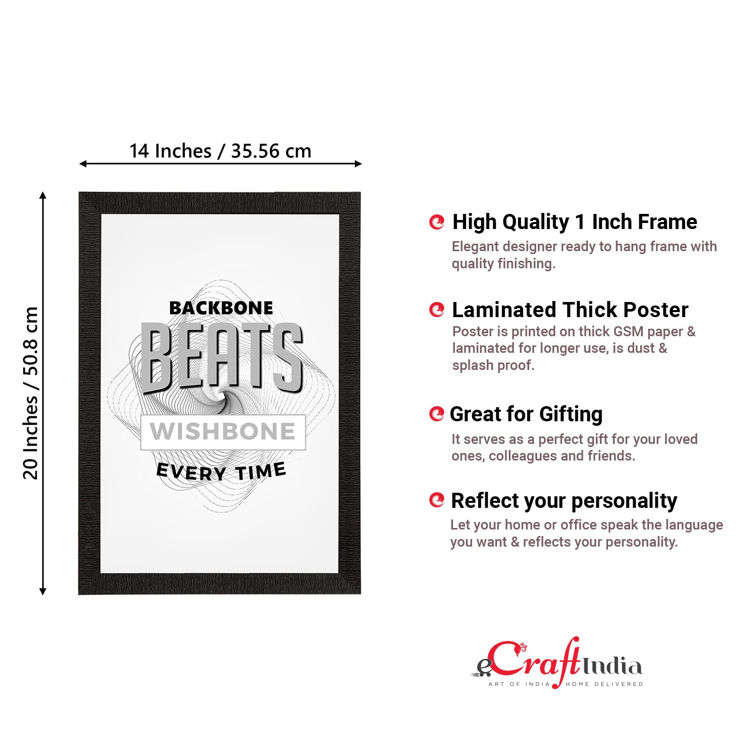 "Backbone Beats Wishbone Every Time" Motivational Quote Satin Matt Texture UV Art Painting 3