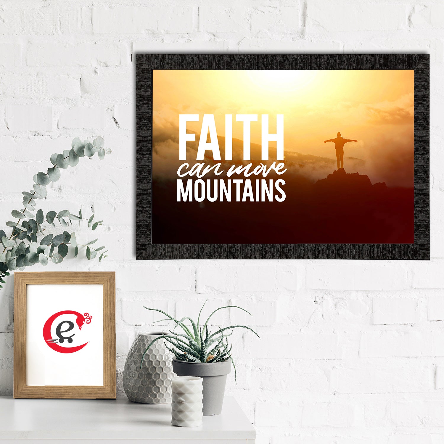 "Faith Can Move Mountains" Motivational Quote Satin Matt Texture UV Art Painting 1