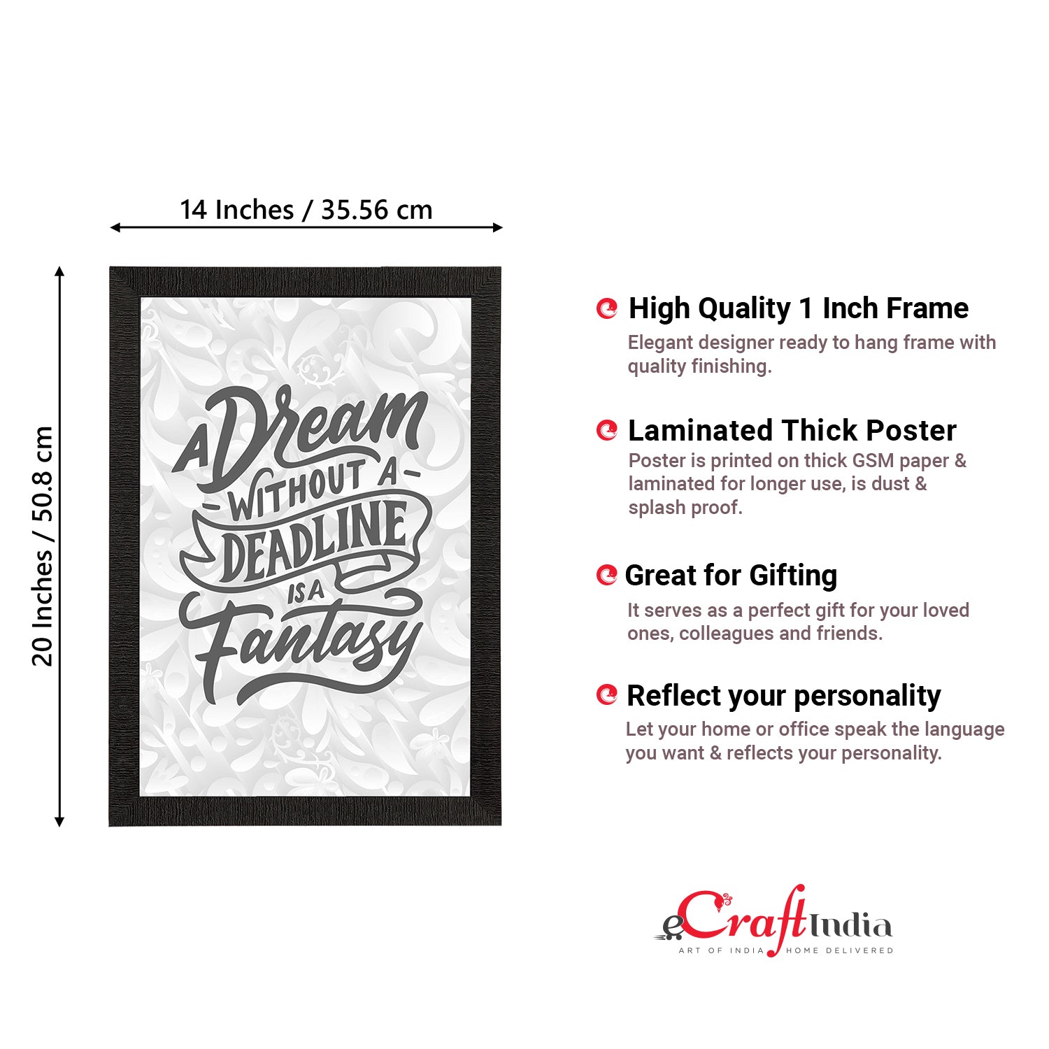 "A Dream Without A Deadline Is A Fantasy" Motivational Quote Satin Matt Texture UV Art Painting 3