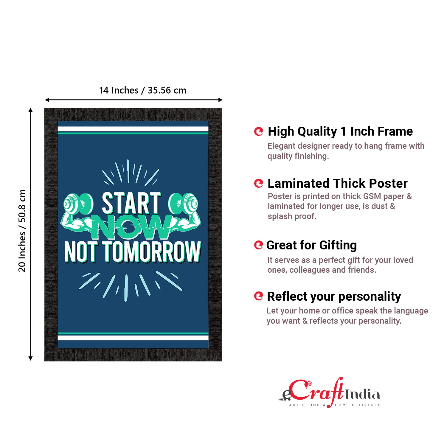 "Start Now, Not Tomorrow" Gym Motivational Quote Satin Matt Texture UV Art Painting 3