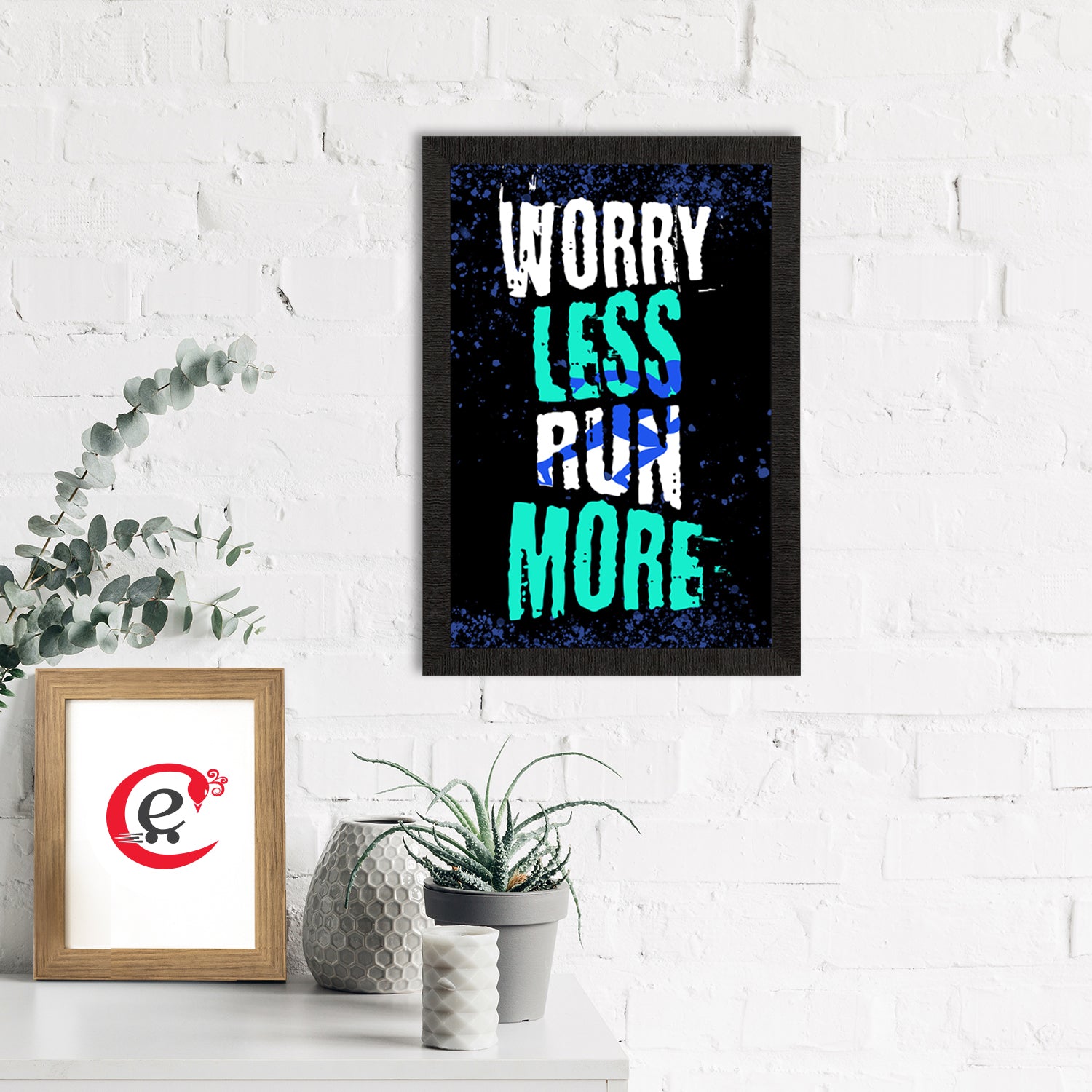 "Worry Less Run More" Workout Motivational Quote Satin Matt Texture UV Art Painting 1