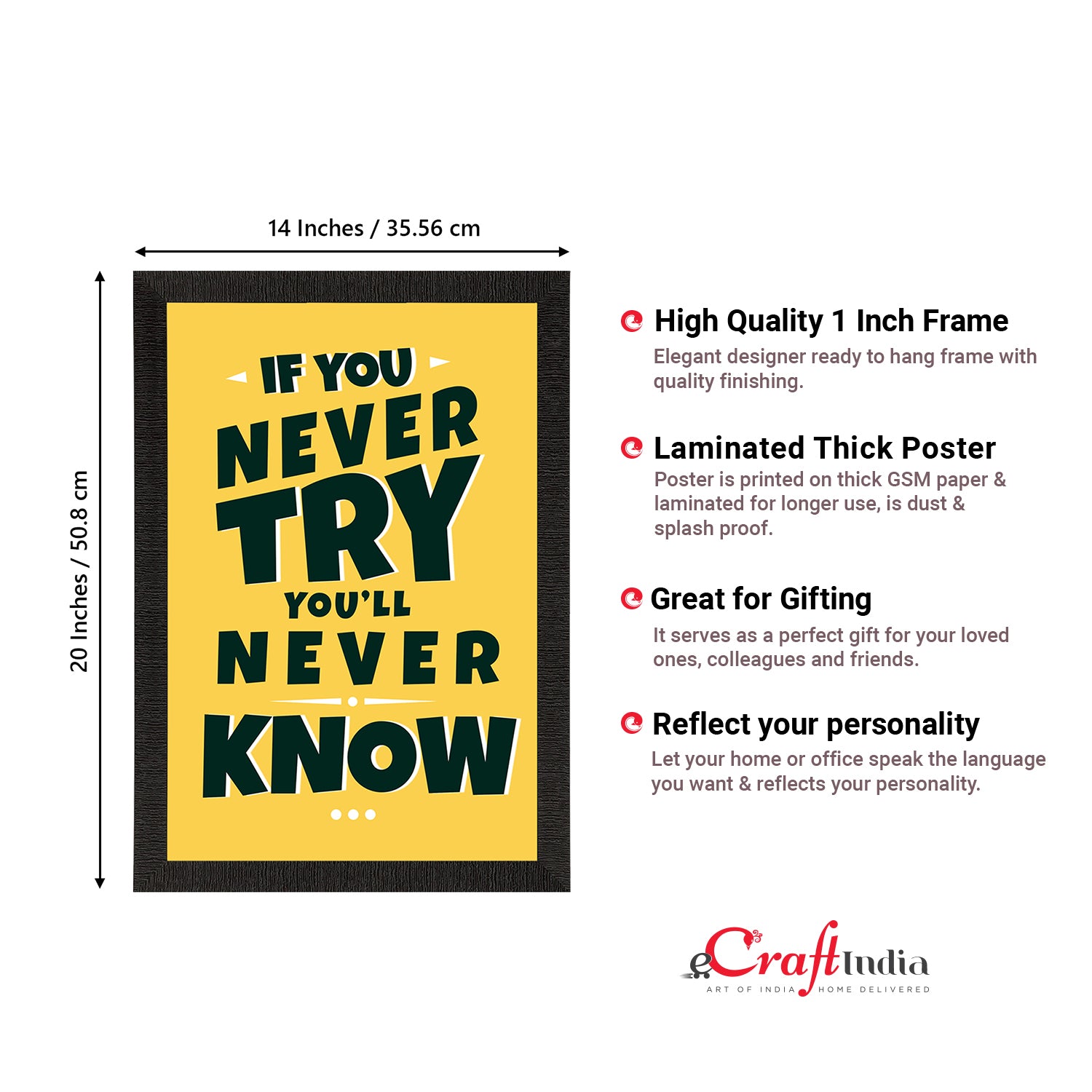 "If You Never Try, You'll Never Know" Motivational Quote Satin Matt Texture UV Art Painting 3