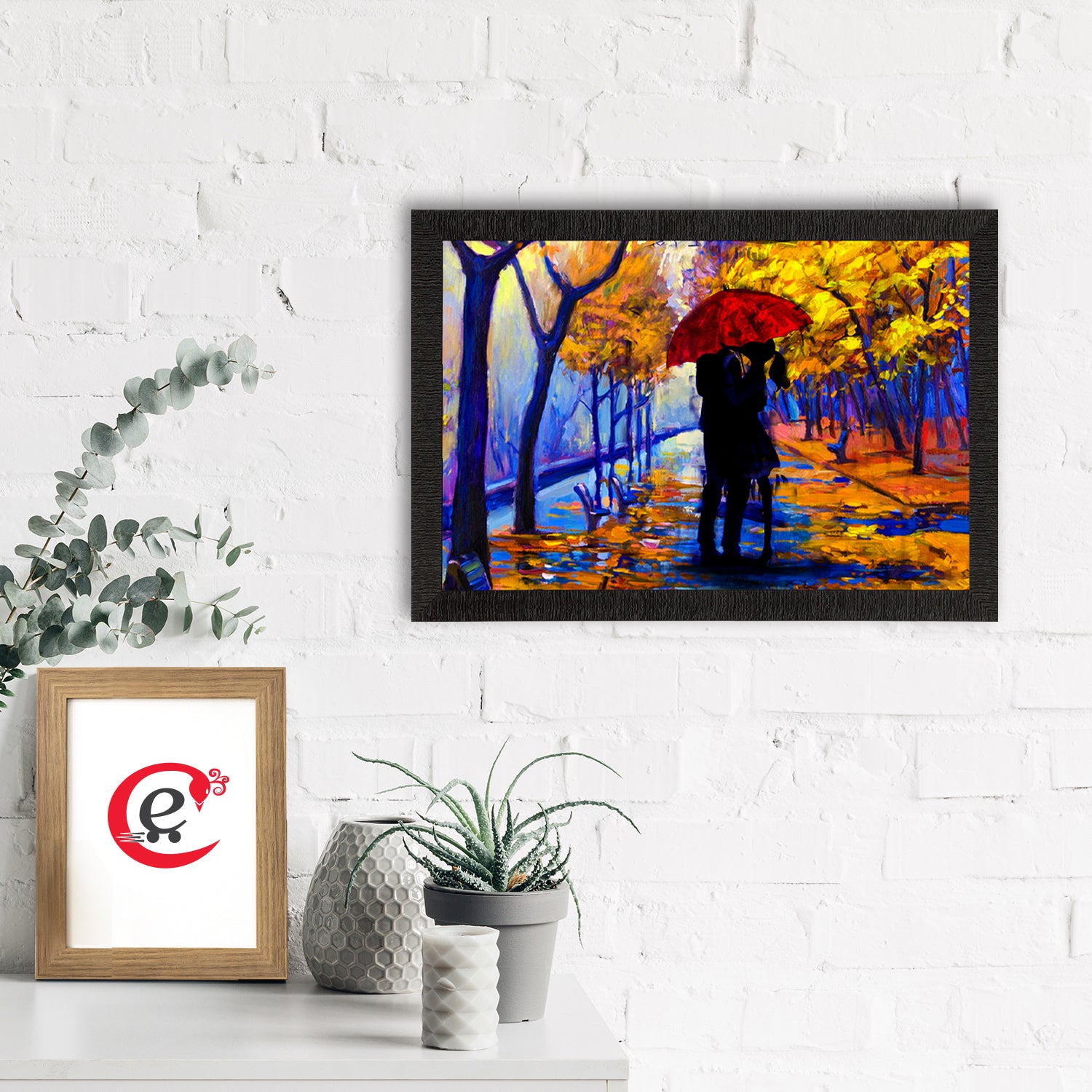 Romantic Couple Under Umbrella Love Theme Satin Matt Texture UV Art Painting 1