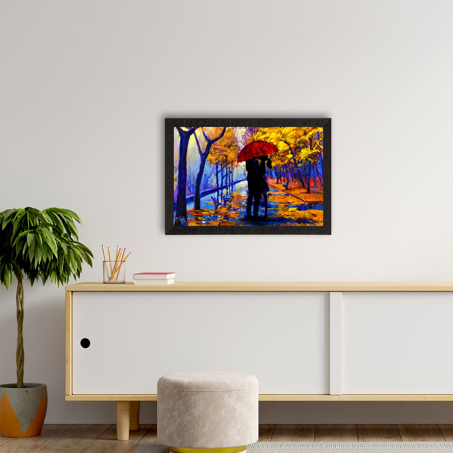 Romantic Couple Under Umbrella Love Theme Satin Matt Texture UV Art Painting 2