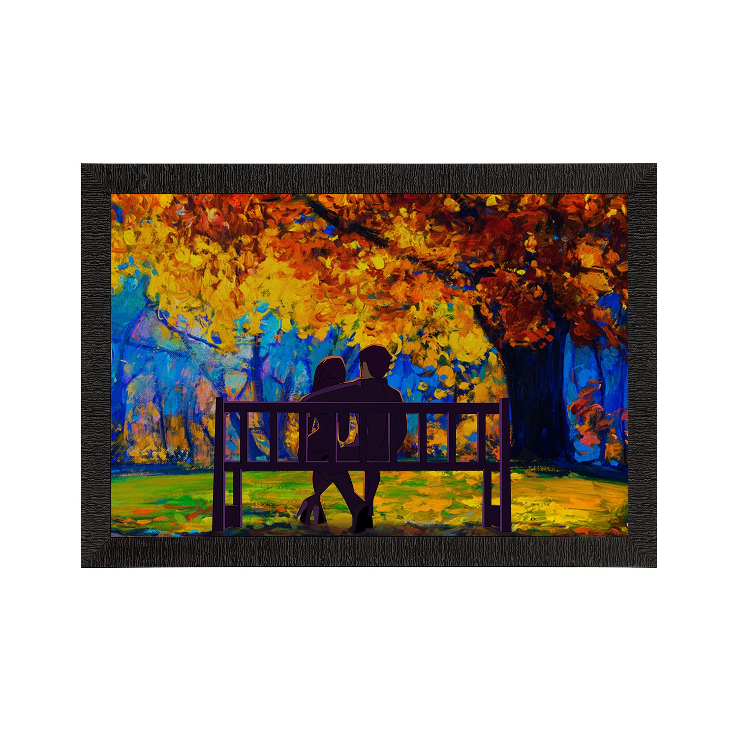 Romantic Couple Sitting on Bench Valentine Theme Satin Matt Texture UV Art Painting