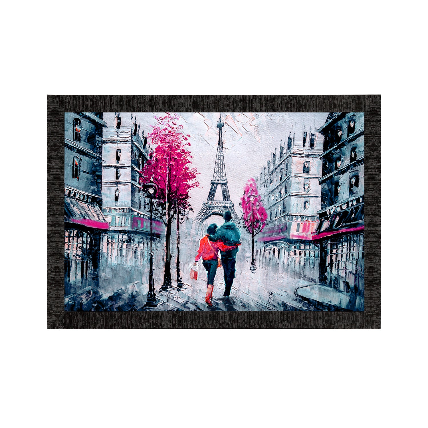 Romantic Couple In Front of Eiffel Tower Valentine Theme Satin Matt Texture UV Art Painting