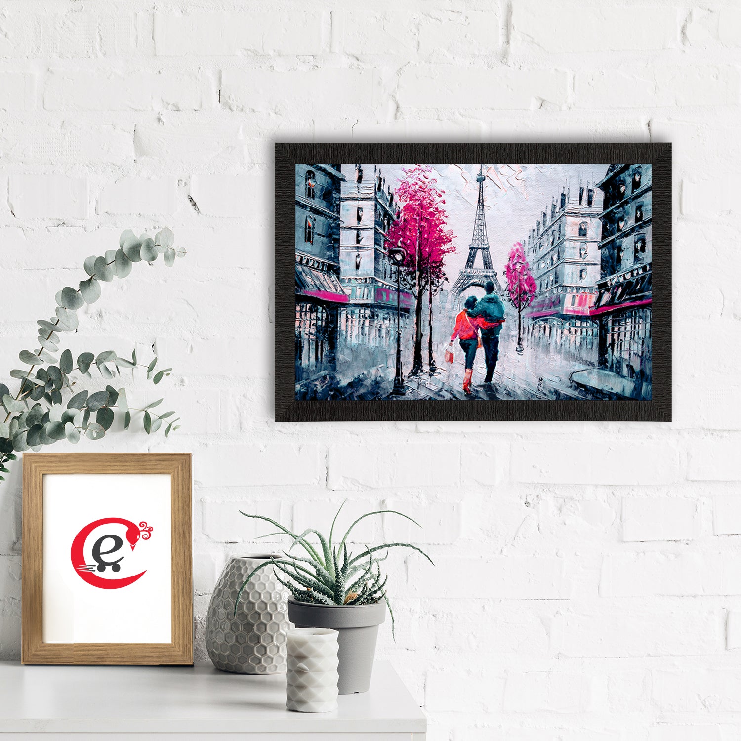 Romantic Couple In Front of Eiffel Tower Valentine Theme Satin Matt Texture UV Art Painting 1