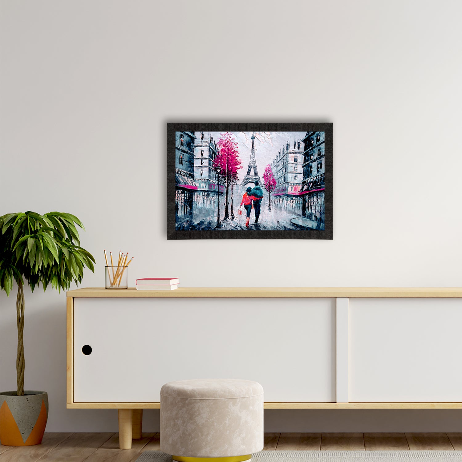 Romantic Couple In Front of Eiffel Tower Valentine Theme Satin Matt Texture UV Art Painting 2