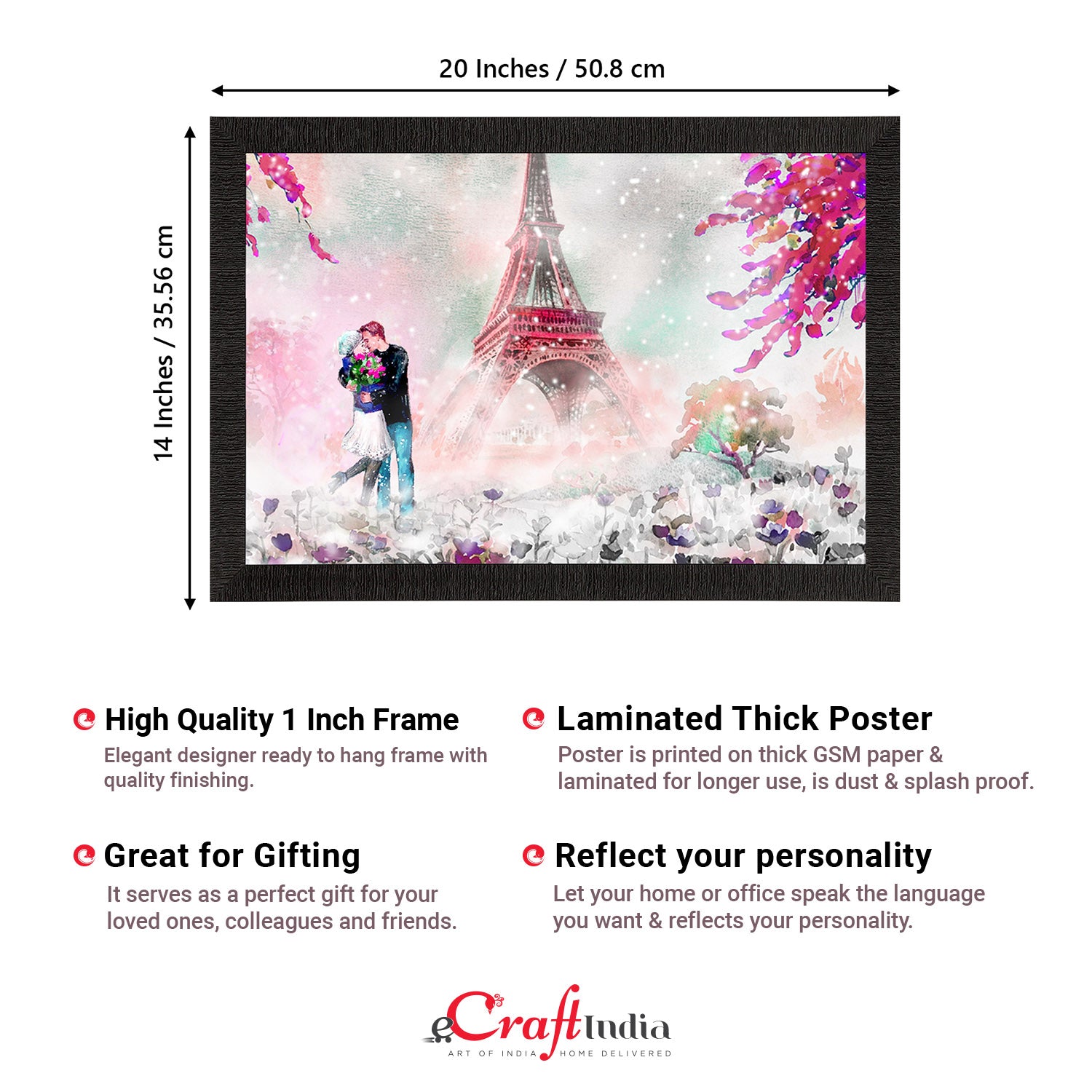 Kissing Romantic Couple In Front of Eiffel Tower Valentine Theme Satin Matt Texture UV Art Painting 3