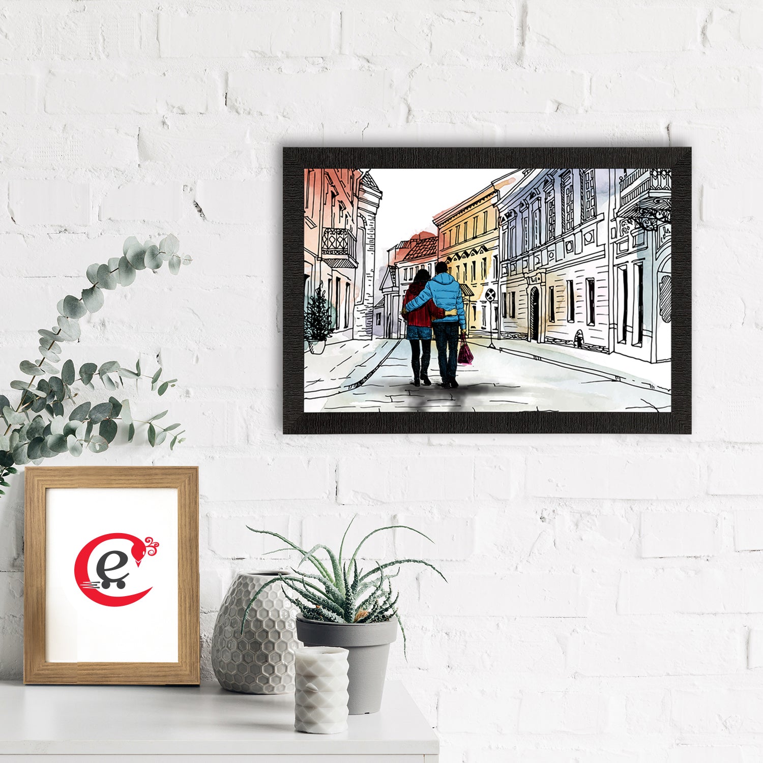Romantic Couple Walking on Streets Valentine Theme Satin Matt Texture UV Art Painting 1