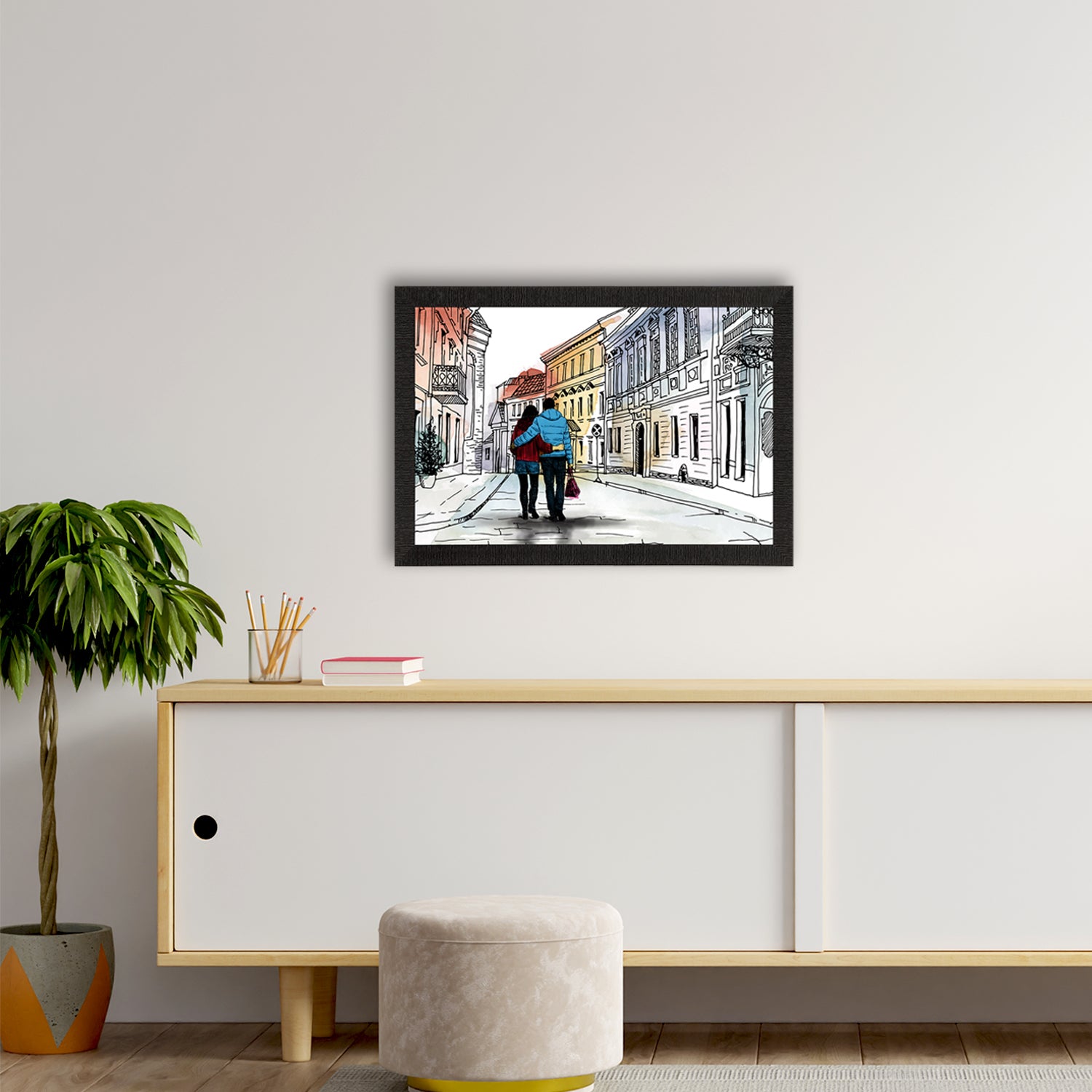 Romantic Couple Walking on Streets Valentine Theme Satin Matt Texture UV Art Painting 2