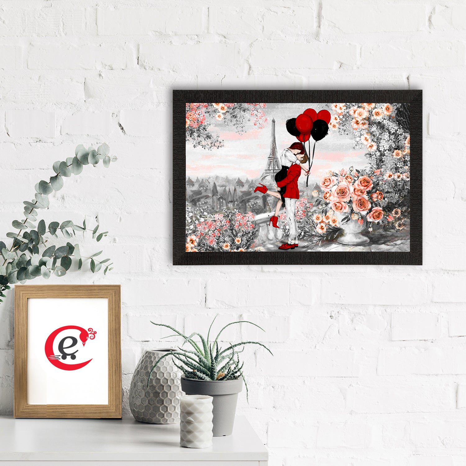 Kissing Romantic Couple In Front of Eiffel Tower Valentine Theme Satin Matt Texture UV Art Painting 1