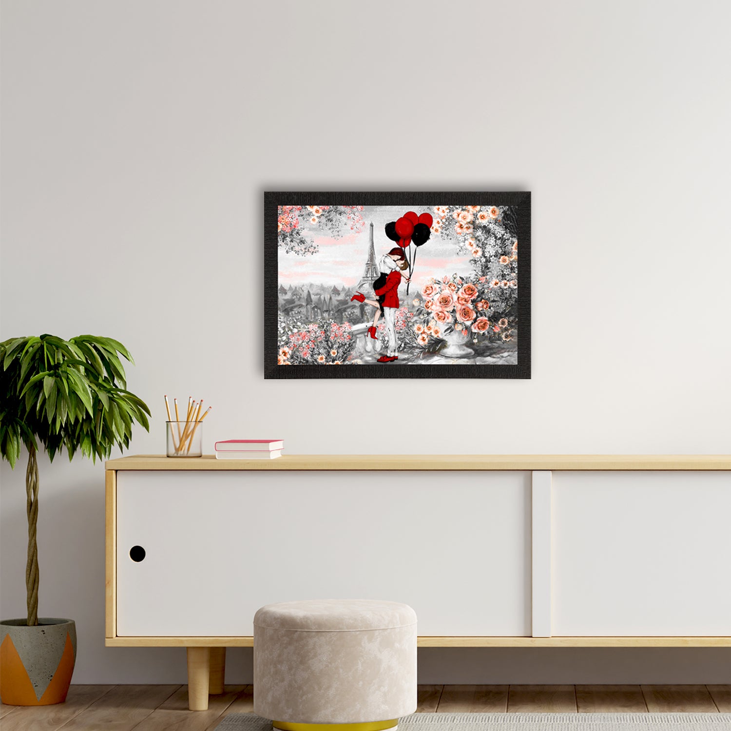 Kissing Romantic Couple In Front of Eiffel Tower Valentine Theme Satin Matt Texture UV Art Painting 2