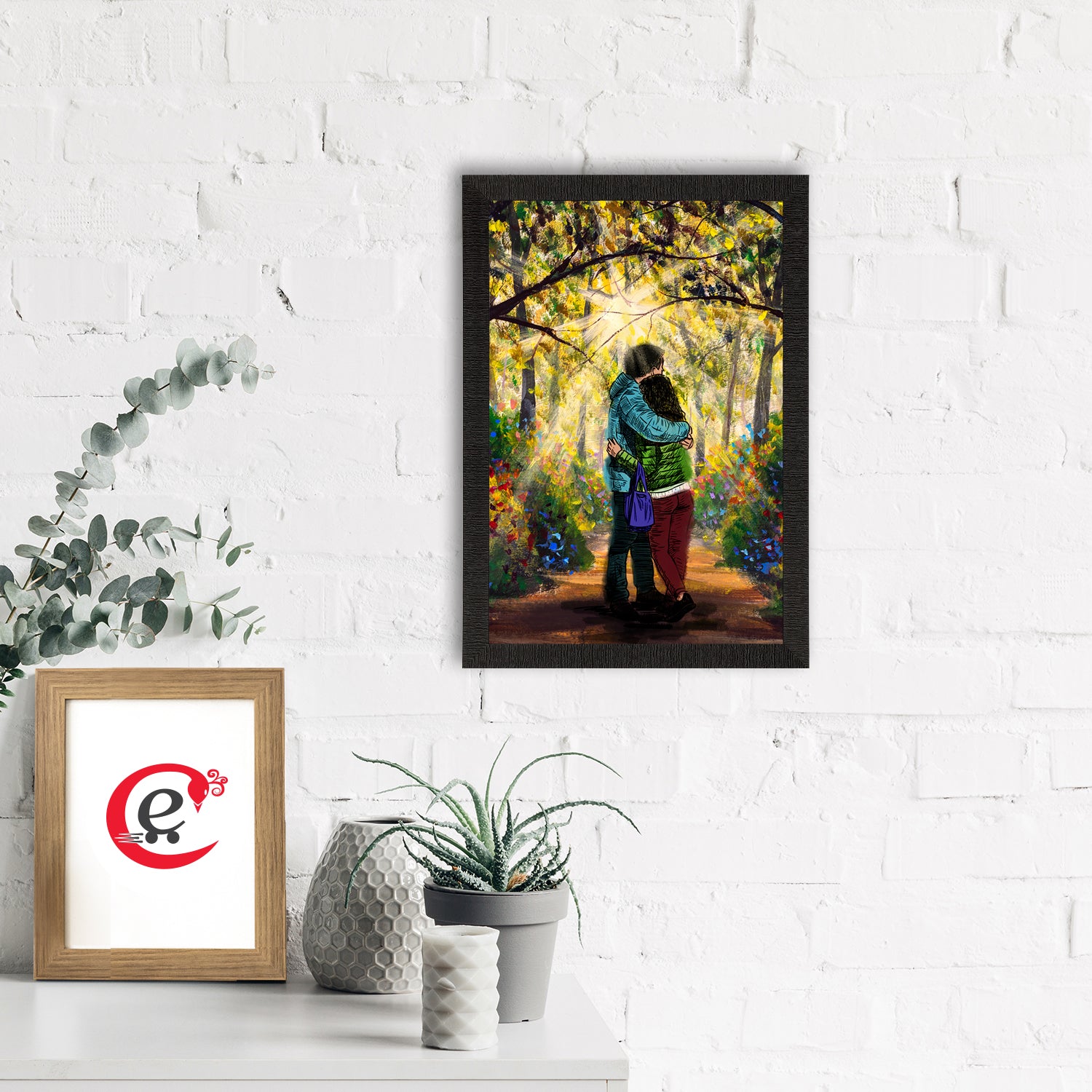 Romantic Couple Hugging Each Other Valentine Theme Satin Matt Texture UV Art Painting 1