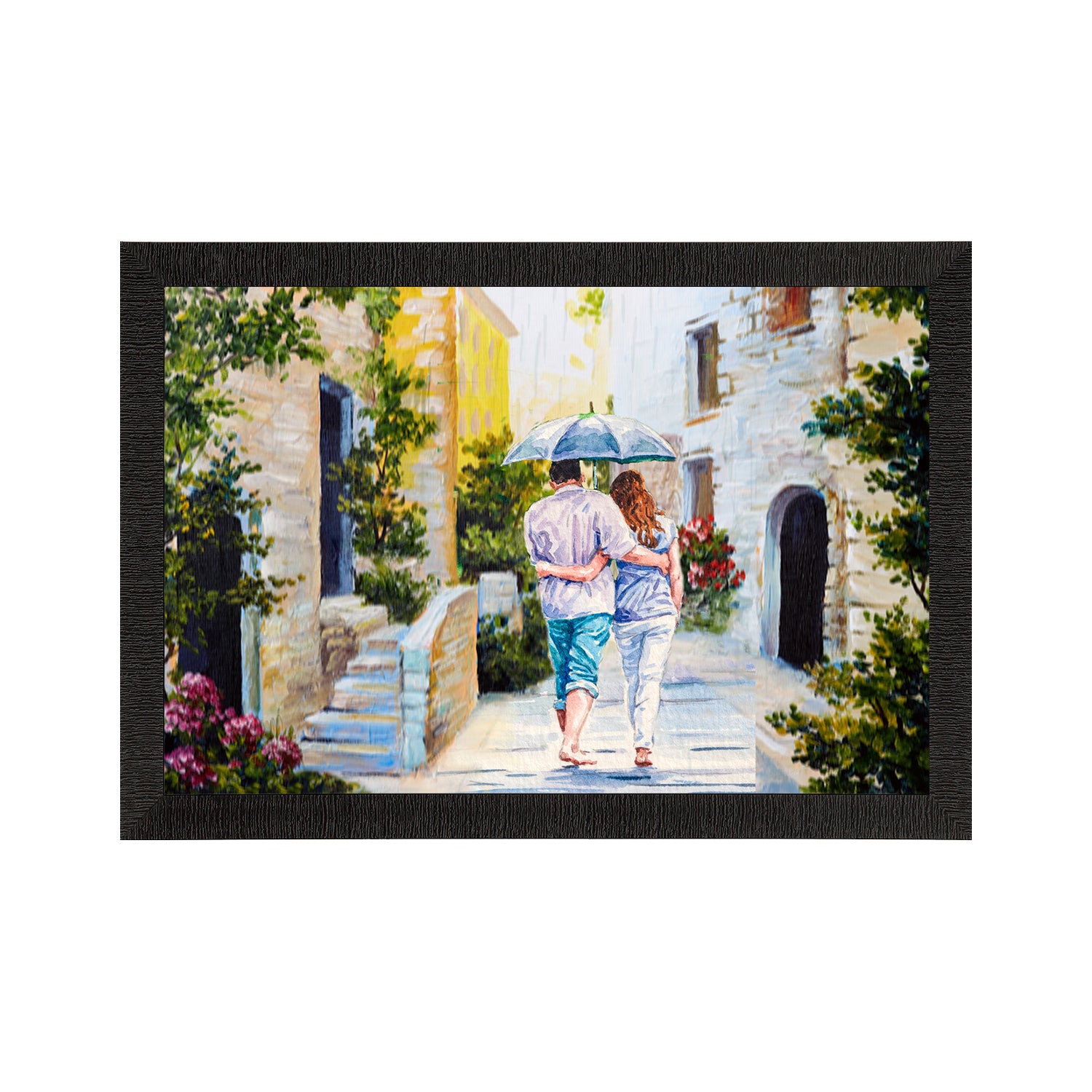 Romantic Couple Walking wit Umbrella Valentine Theme Satin Matt Texture UV Art Painting