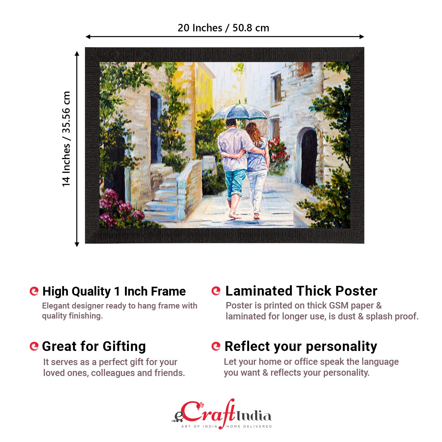 Romantic Couple Walking wit Umbrella Valentine Theme Satin Matt Texture UV Art Painting 3